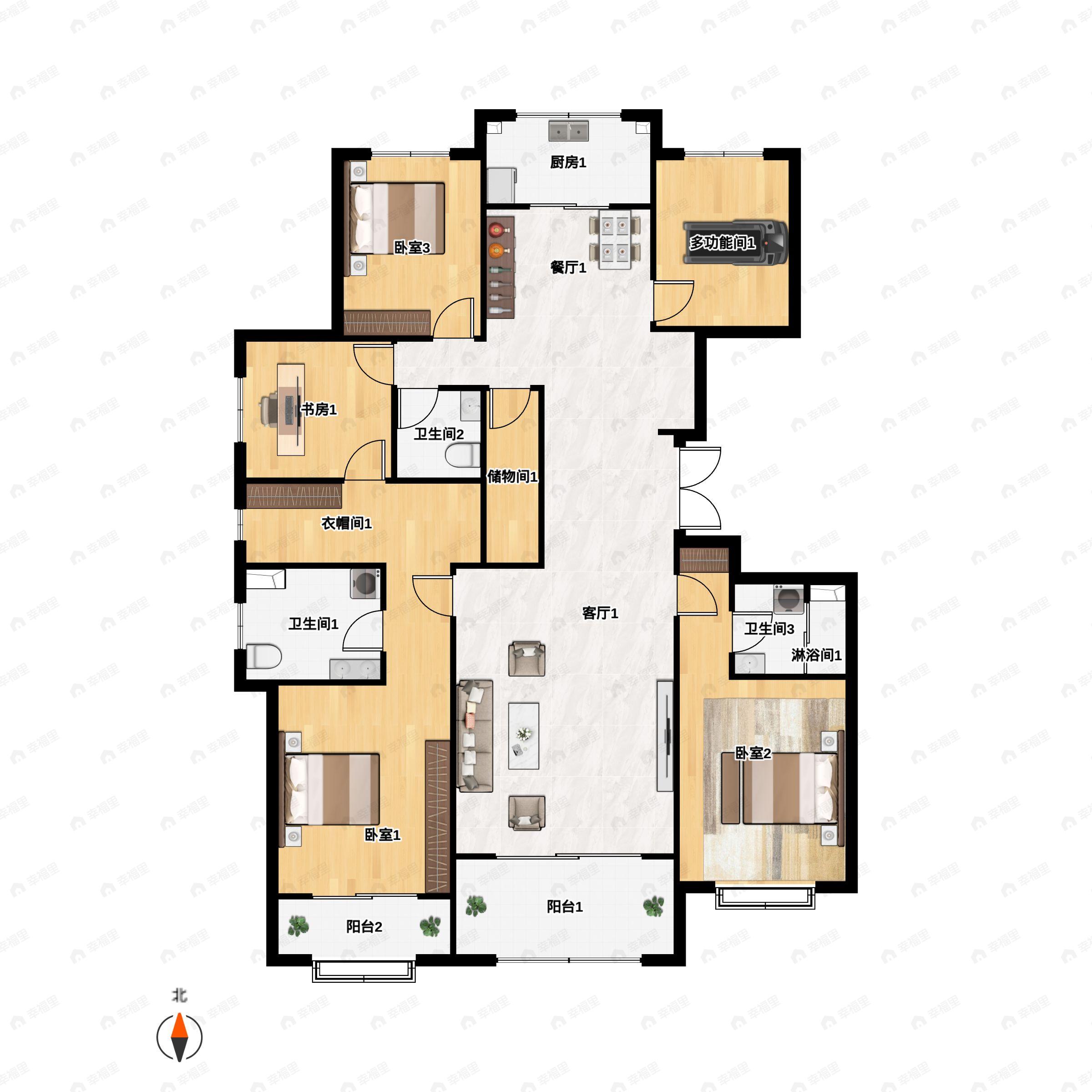 5室2厅3卫建面244平南|北户型图