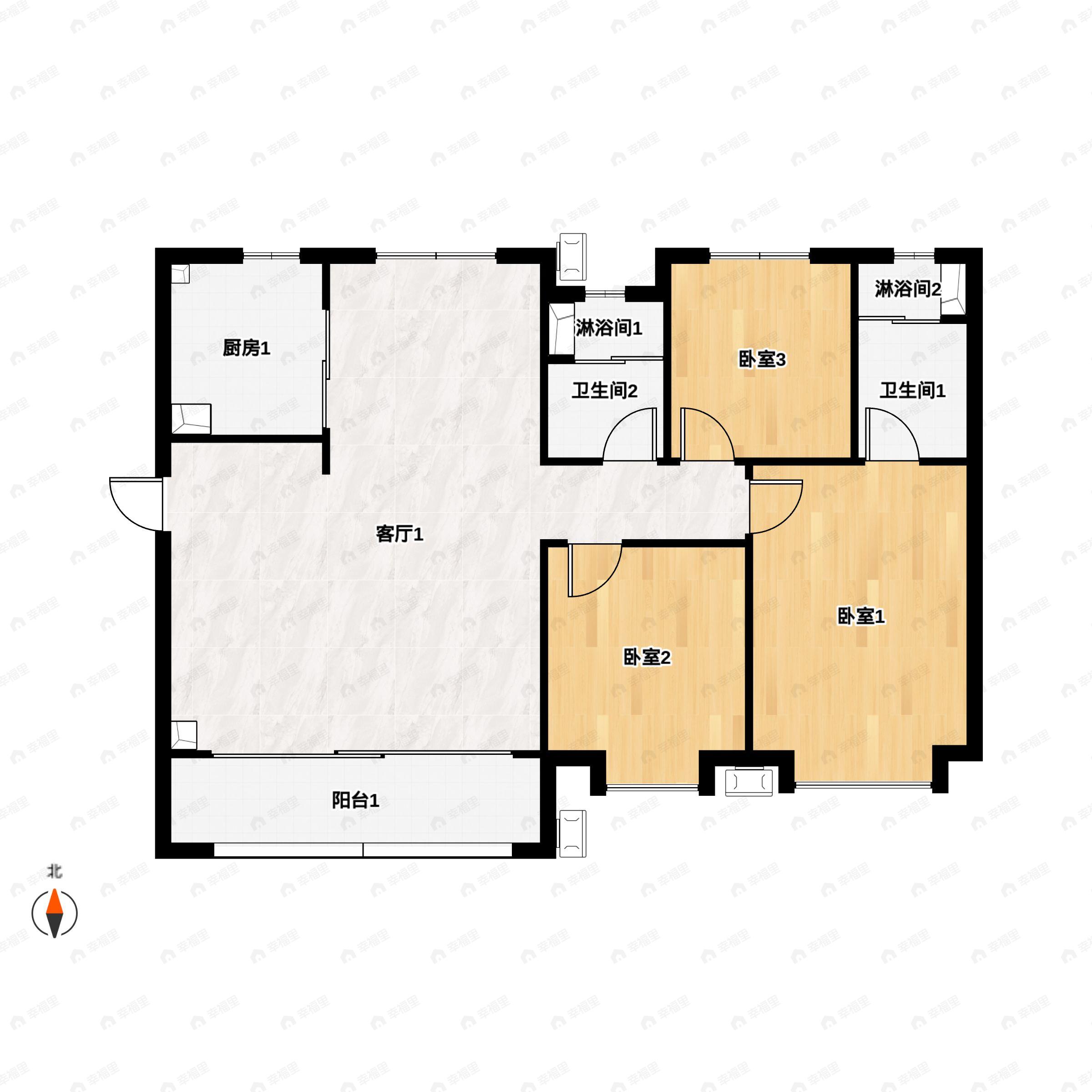 3室2厅2卫建面128平户型图