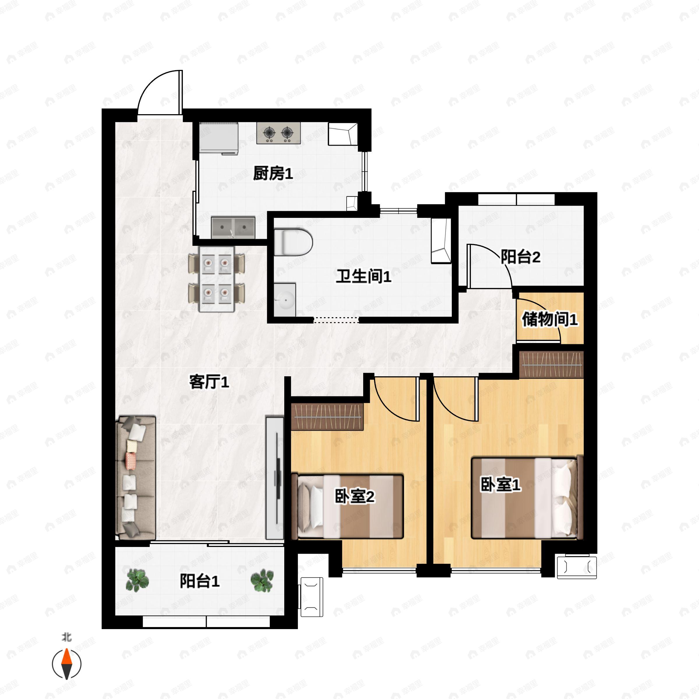 3室2厅2卫建面100平户型图