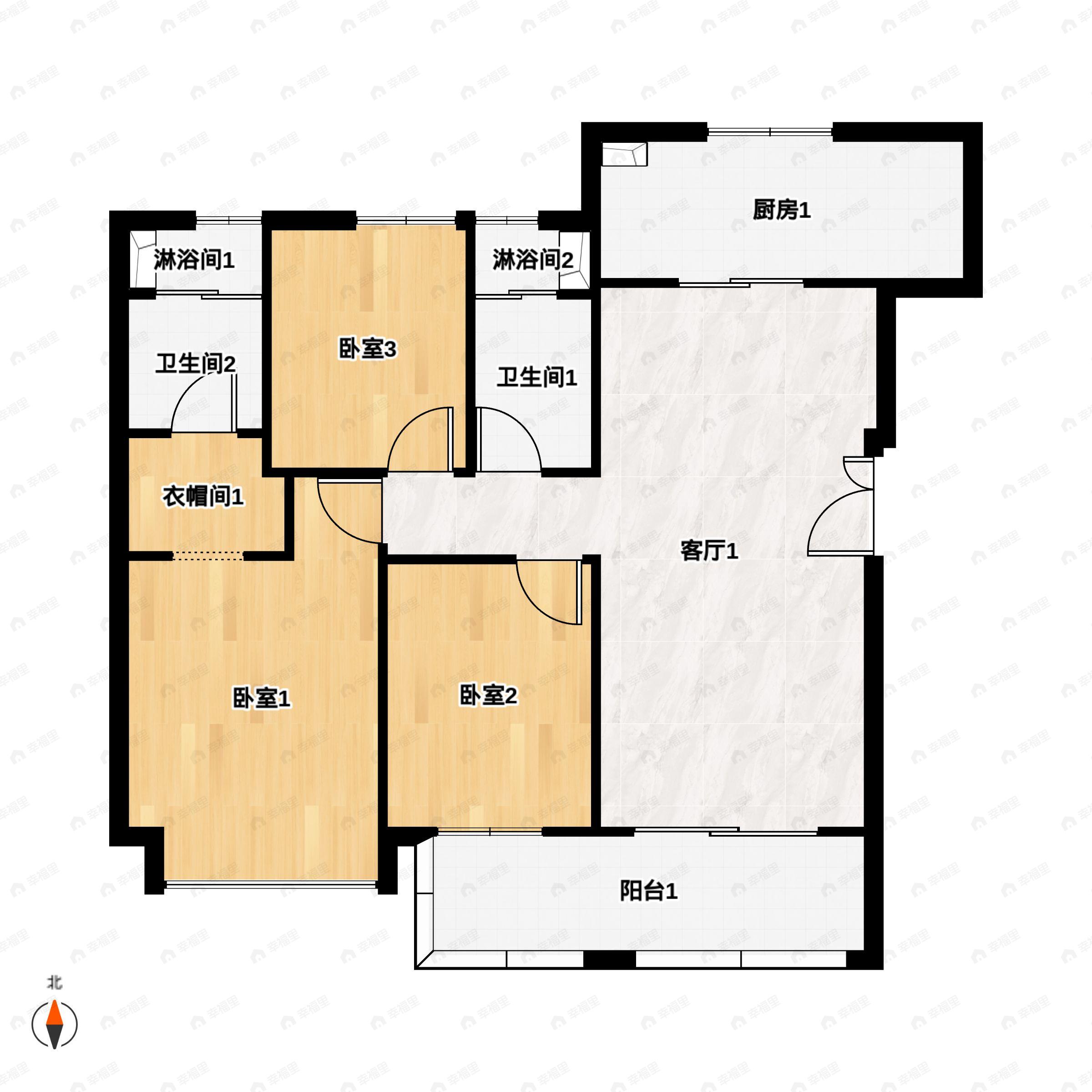 美的·顺城府3室2厅2卫户型图