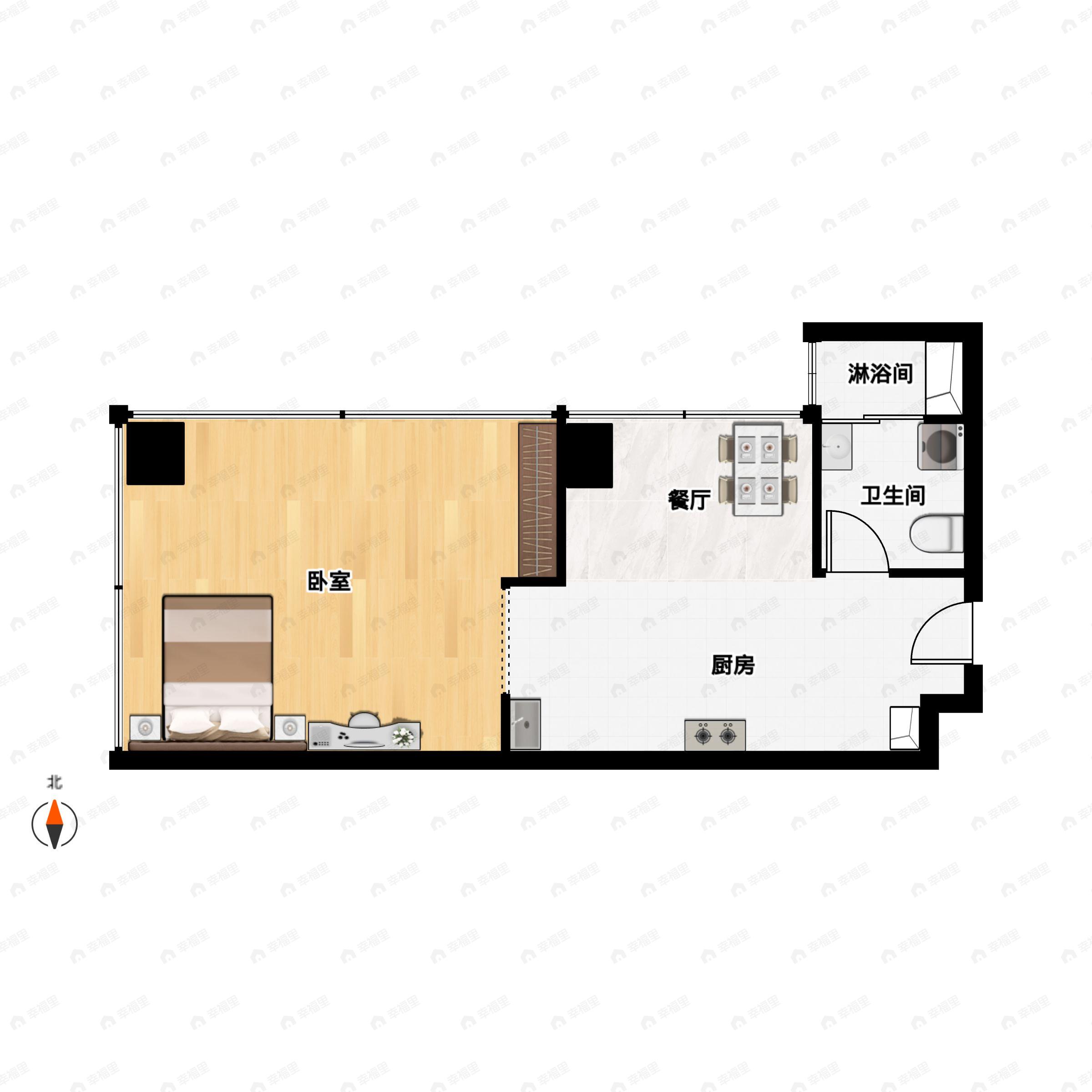 1室1厅1卫建面49平户型图