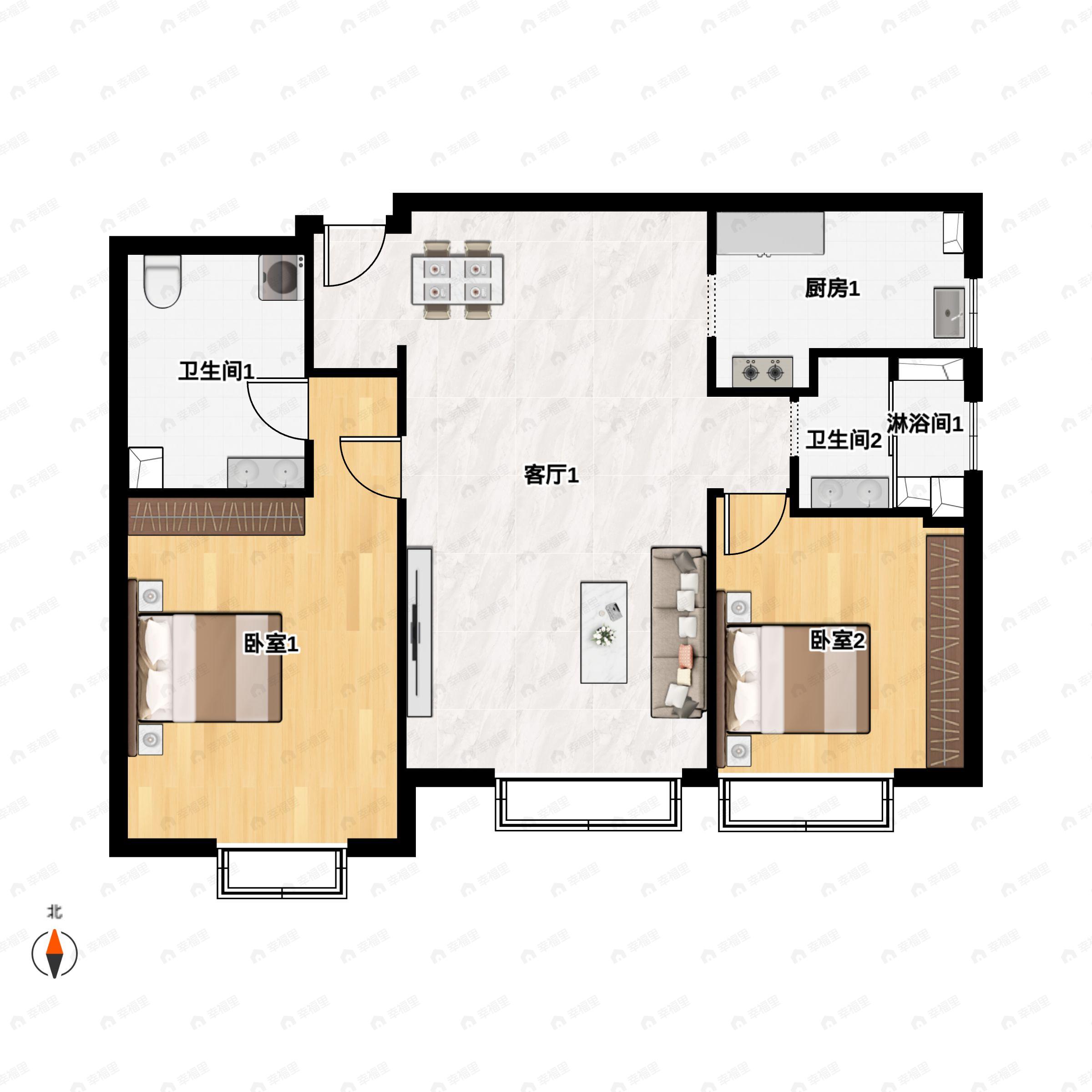 2室2厅1卫建面149平南|北户型图