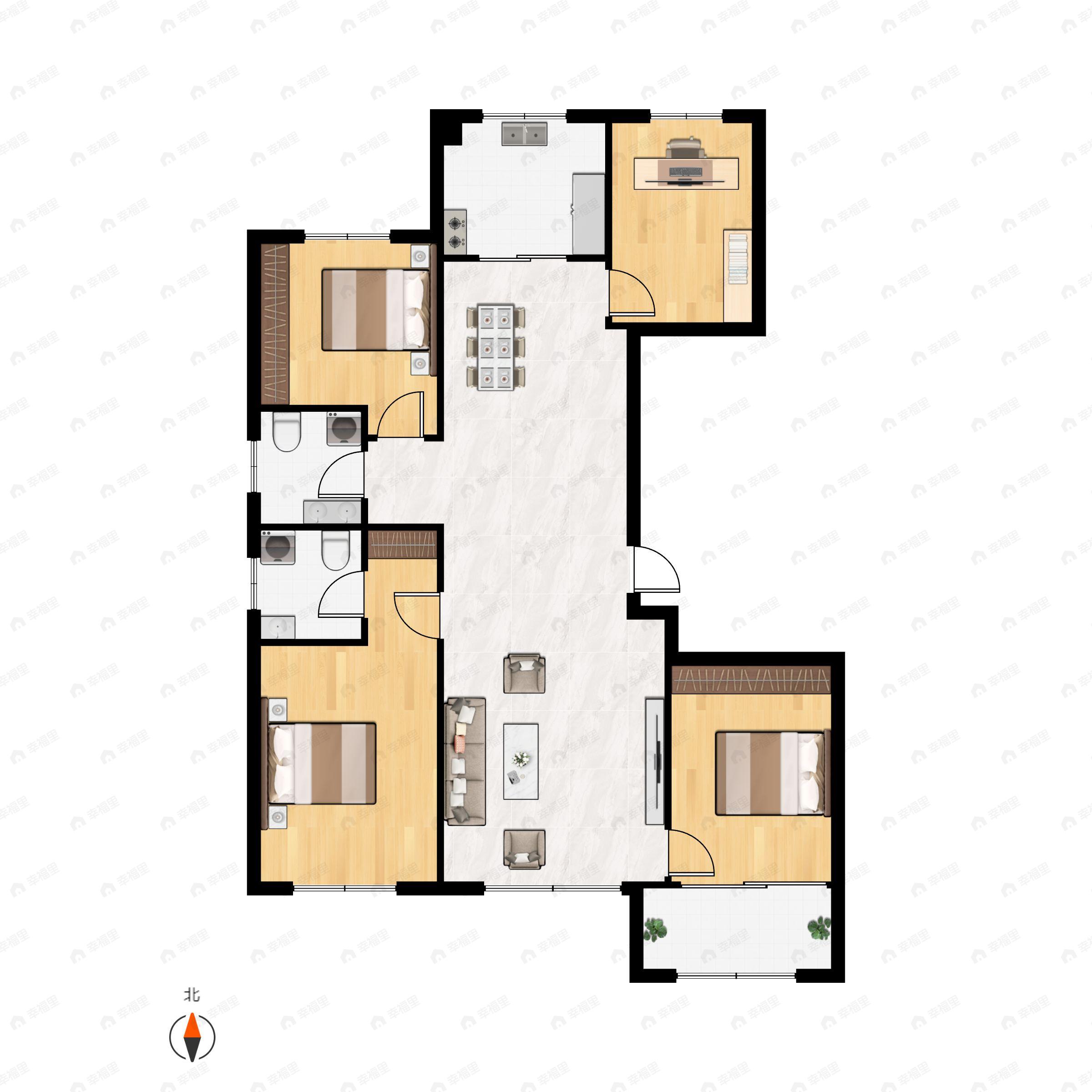 4室2厅2卫建面136平南户型图