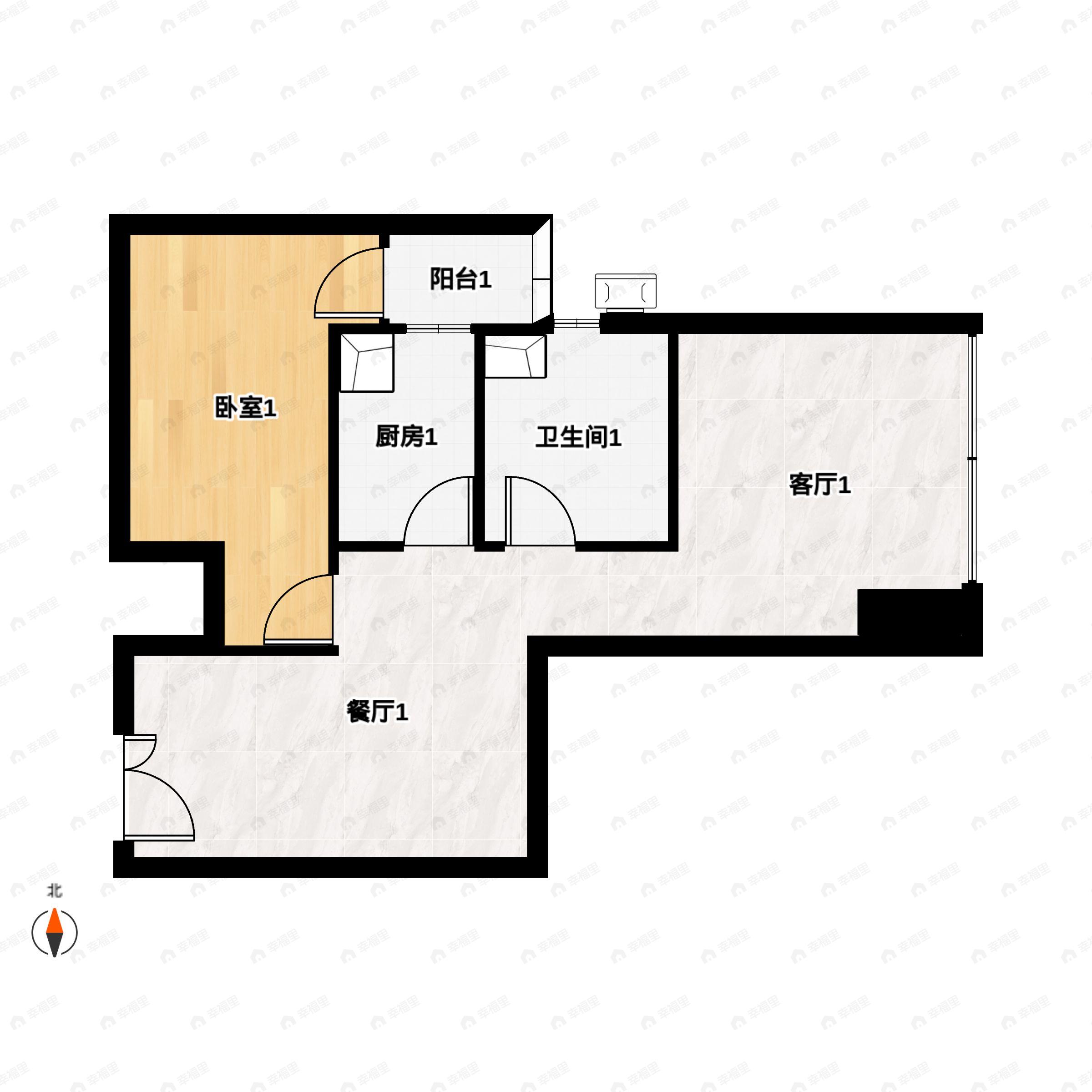 1室2厅1卫建面67平南户型图