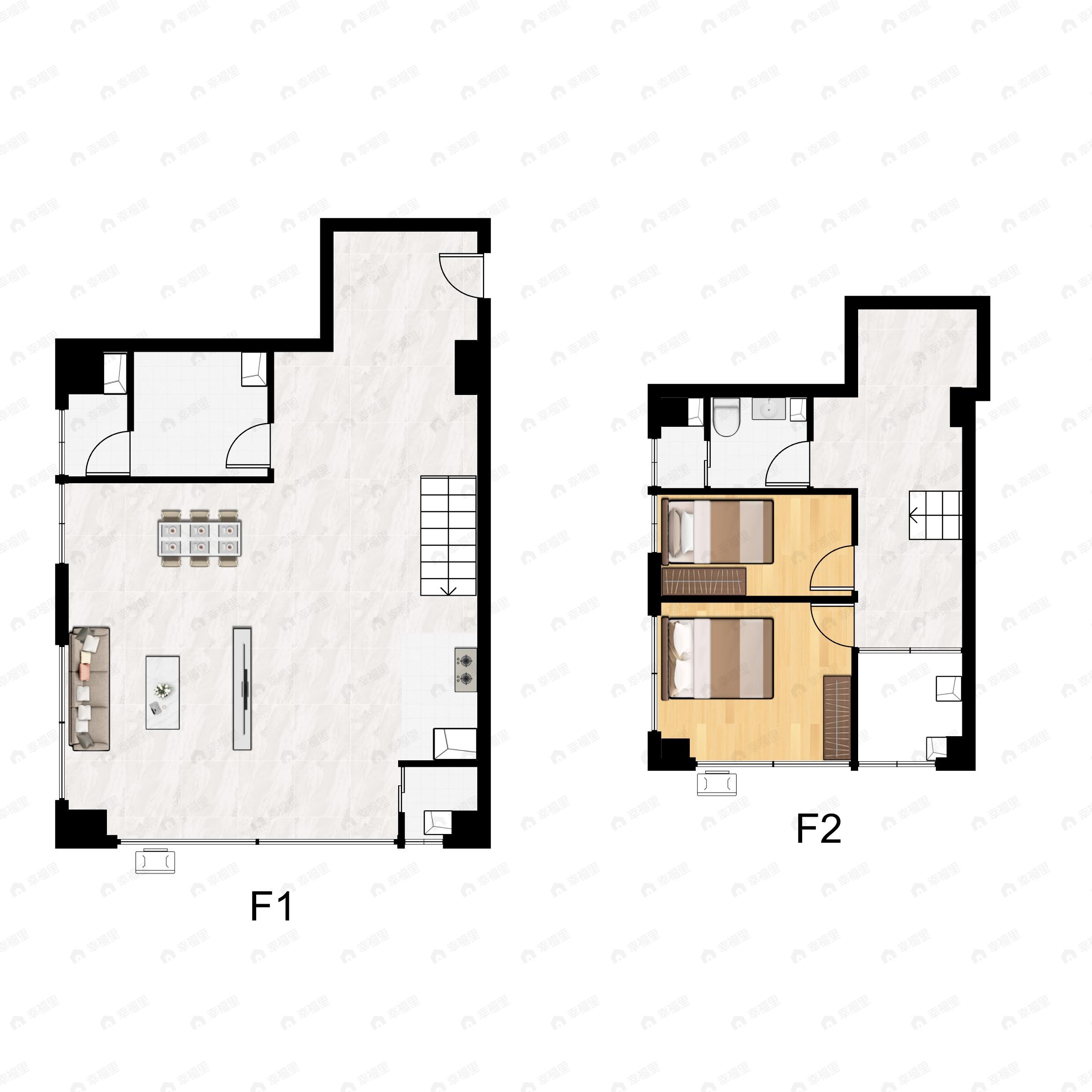 2室1厅2卫建面69平西|南户型图
