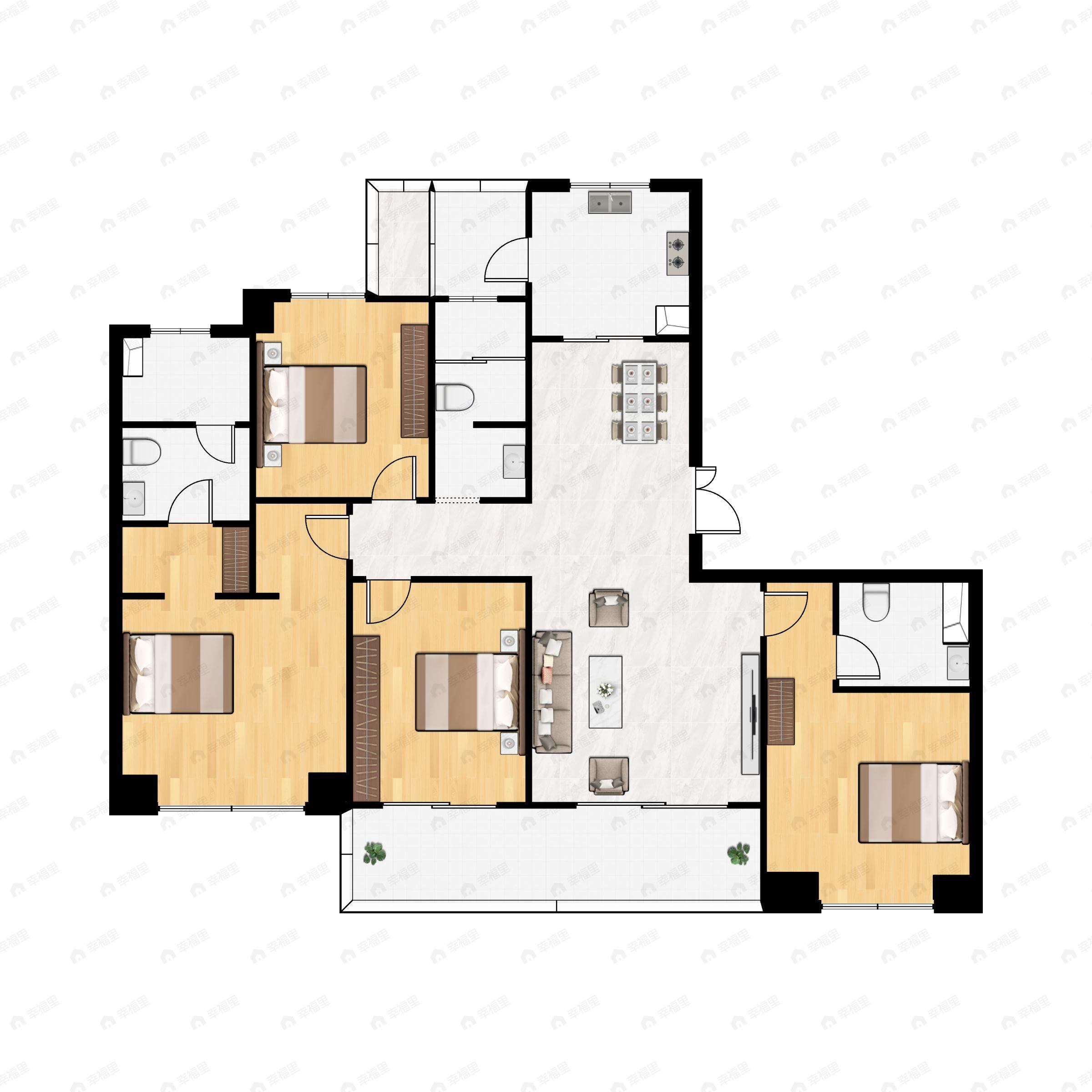 4室2厅3卫建面168平北|南户型图