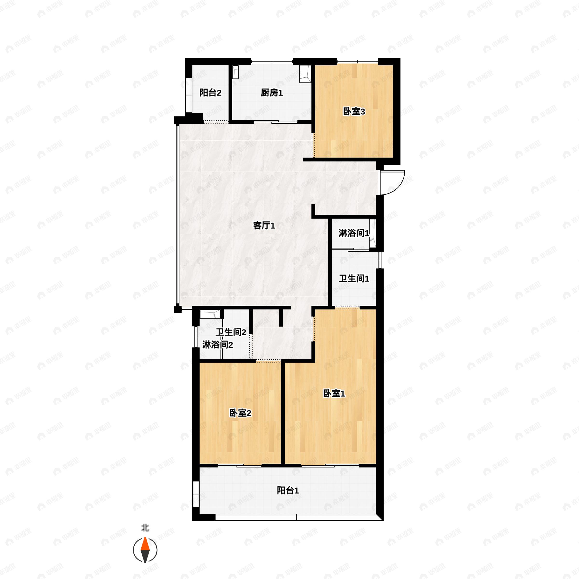 3室2厅2卫建面110平户型图