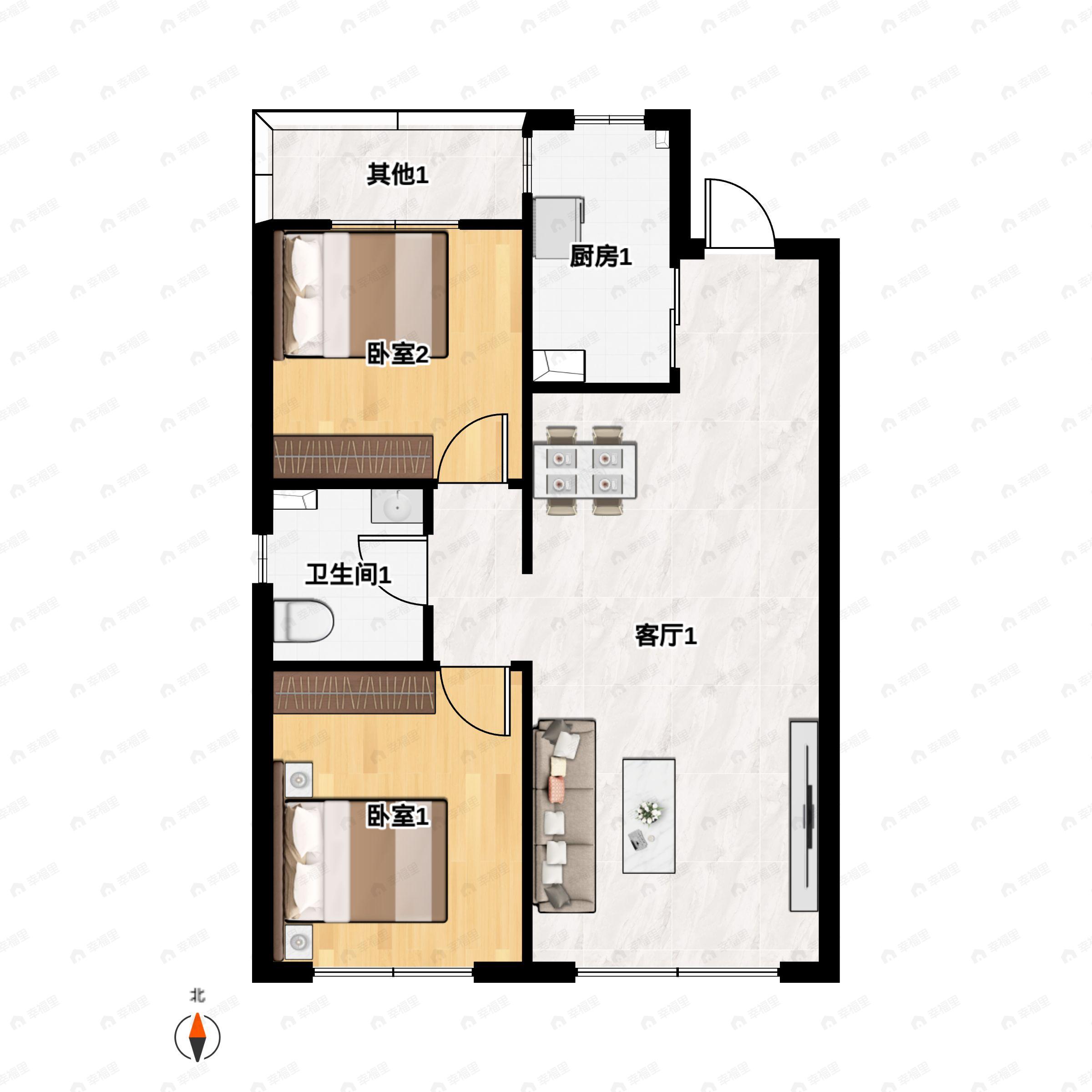 2室2厅1卫建面90平户型图