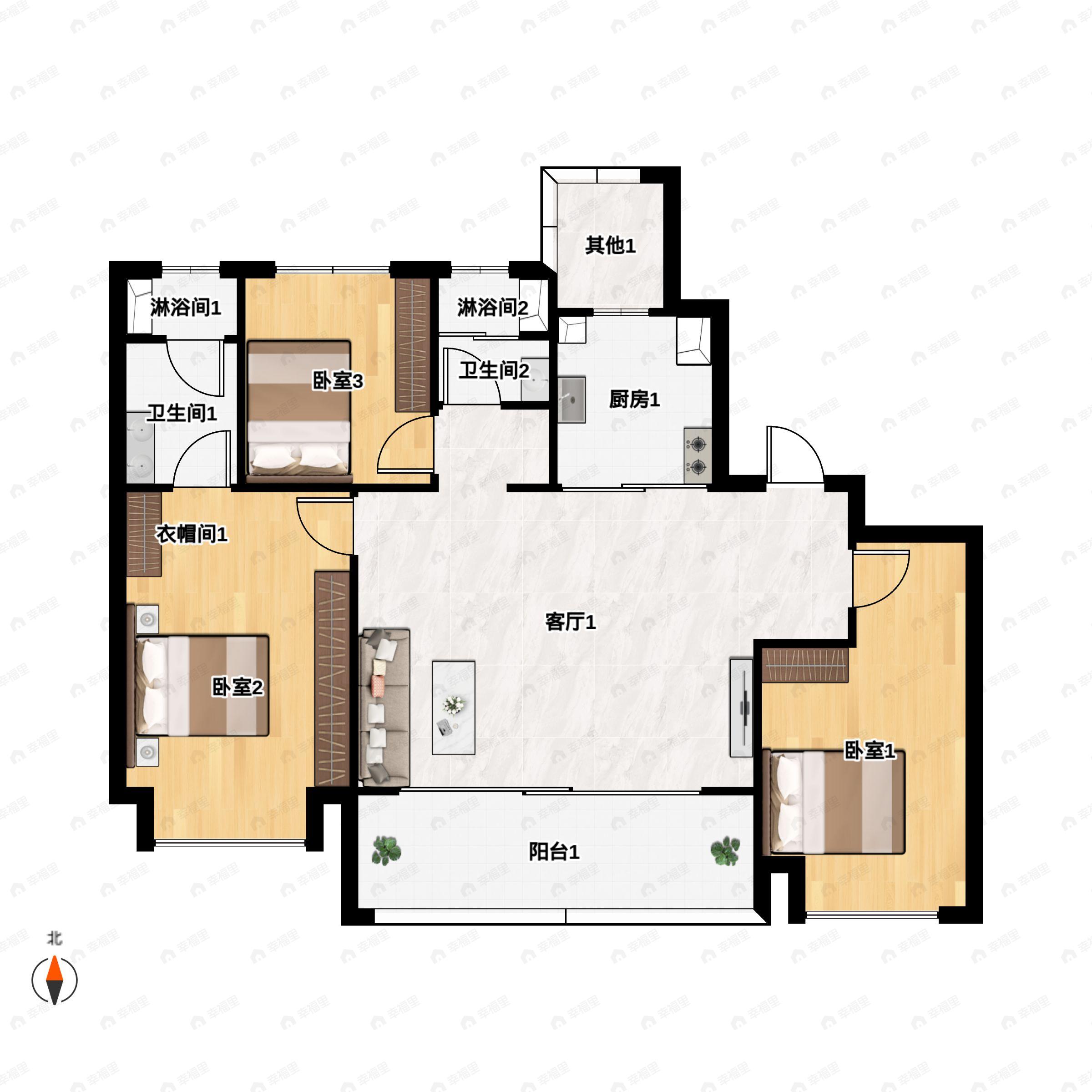 前湾国际3室2厅2卫户型图