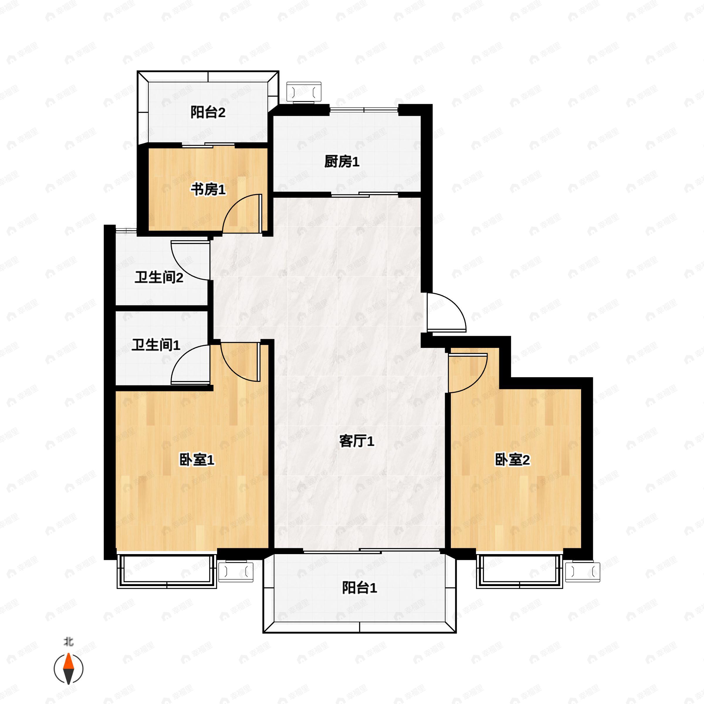 3室2厅2卫建面109平南户型图