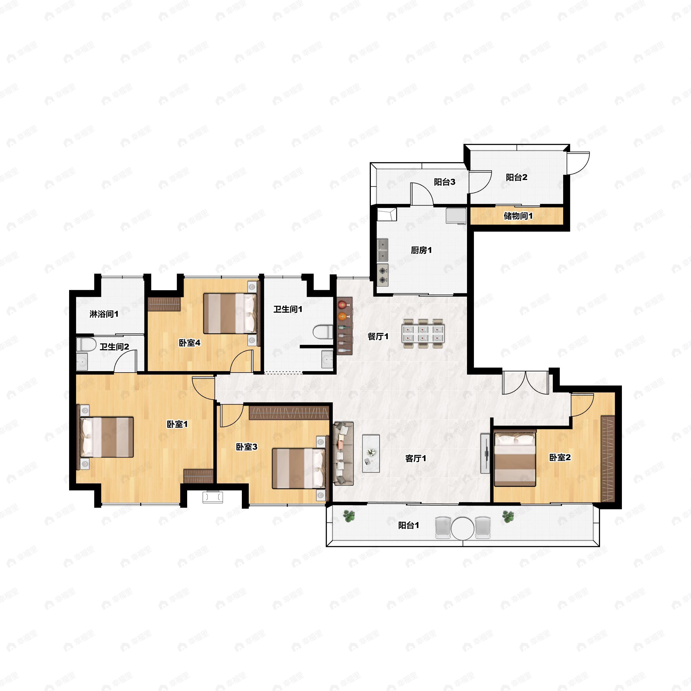 4室2厅2卫建面147平西|南户型图