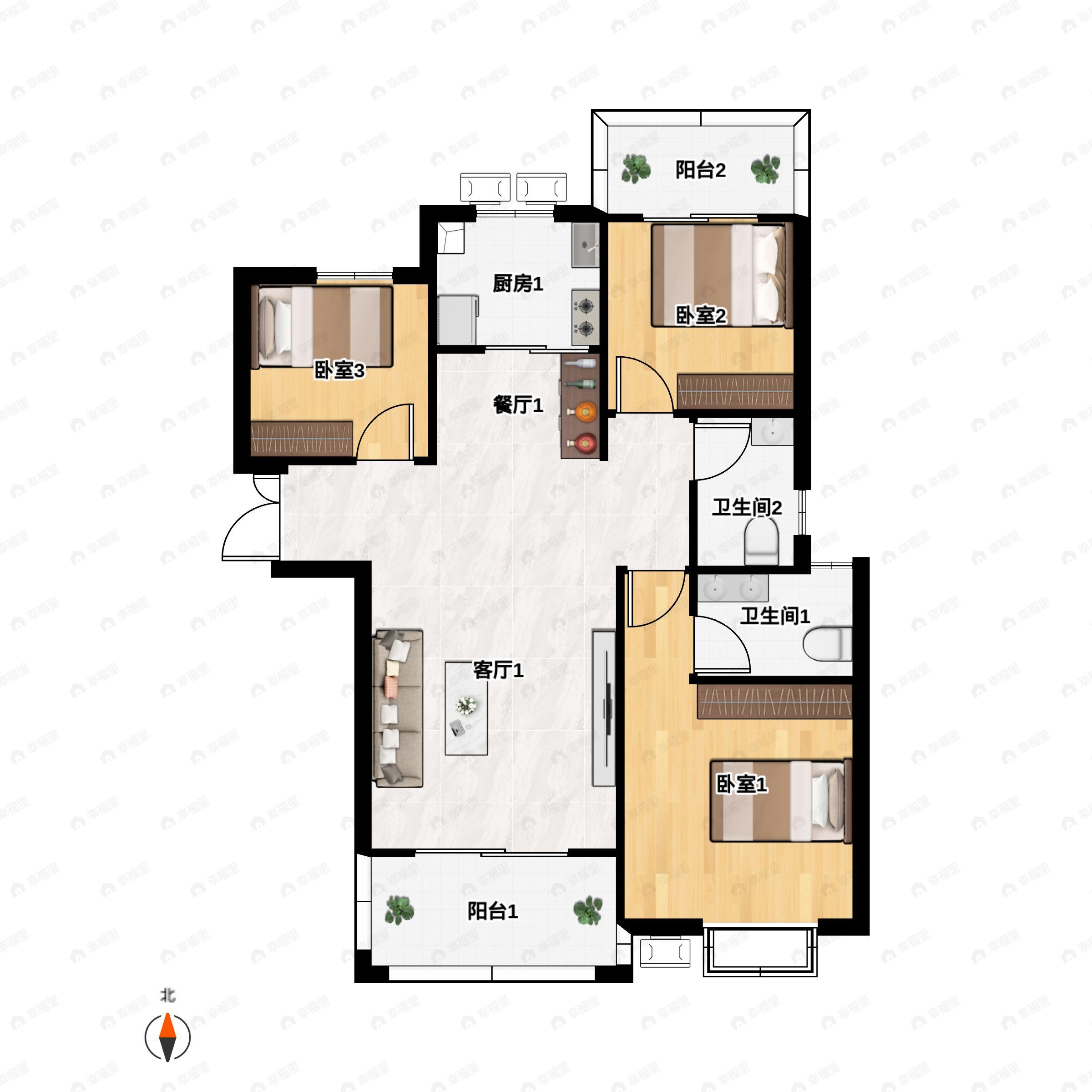 3室2厅2卫建面119平undefined户型图