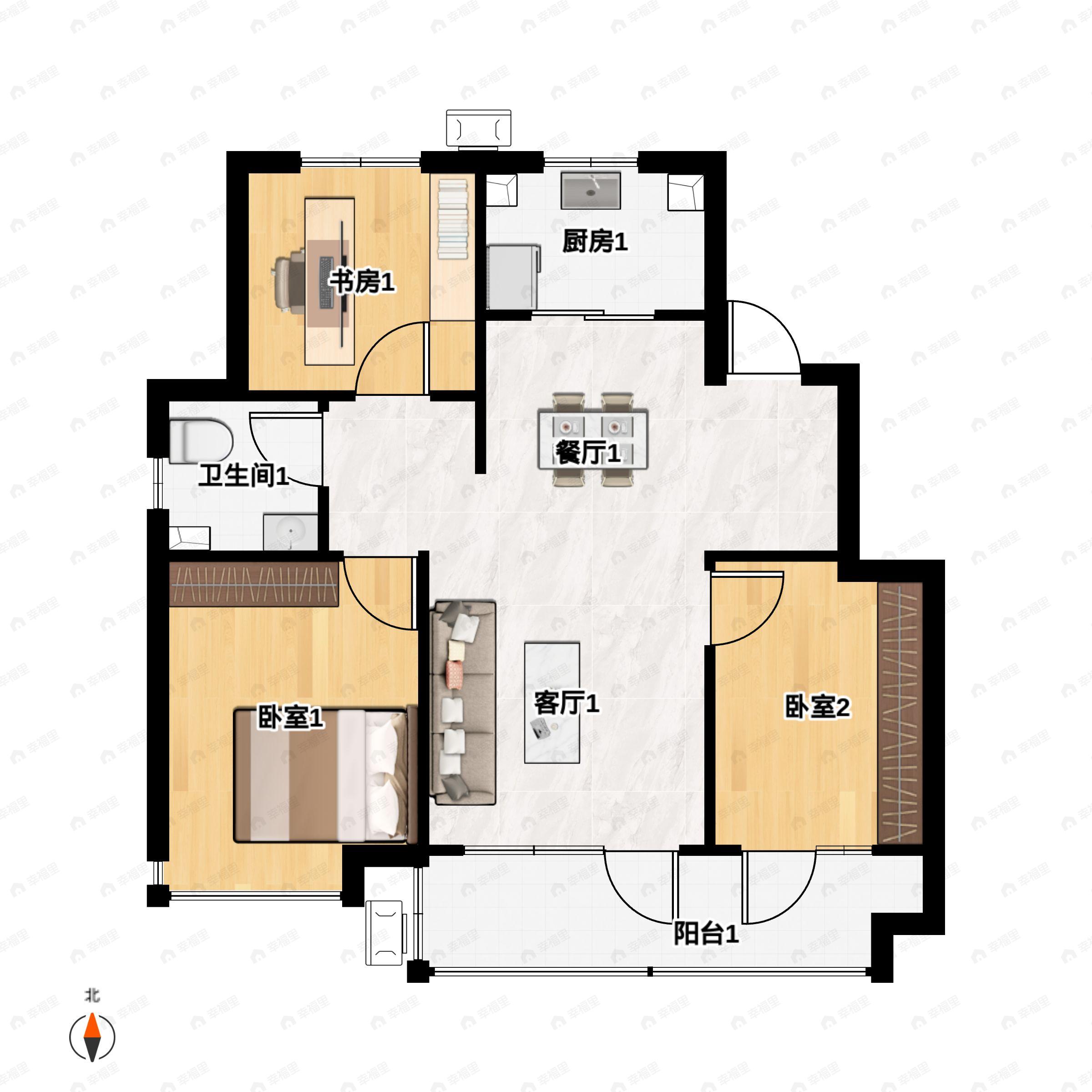 3室2厅1卫建面82平户型图