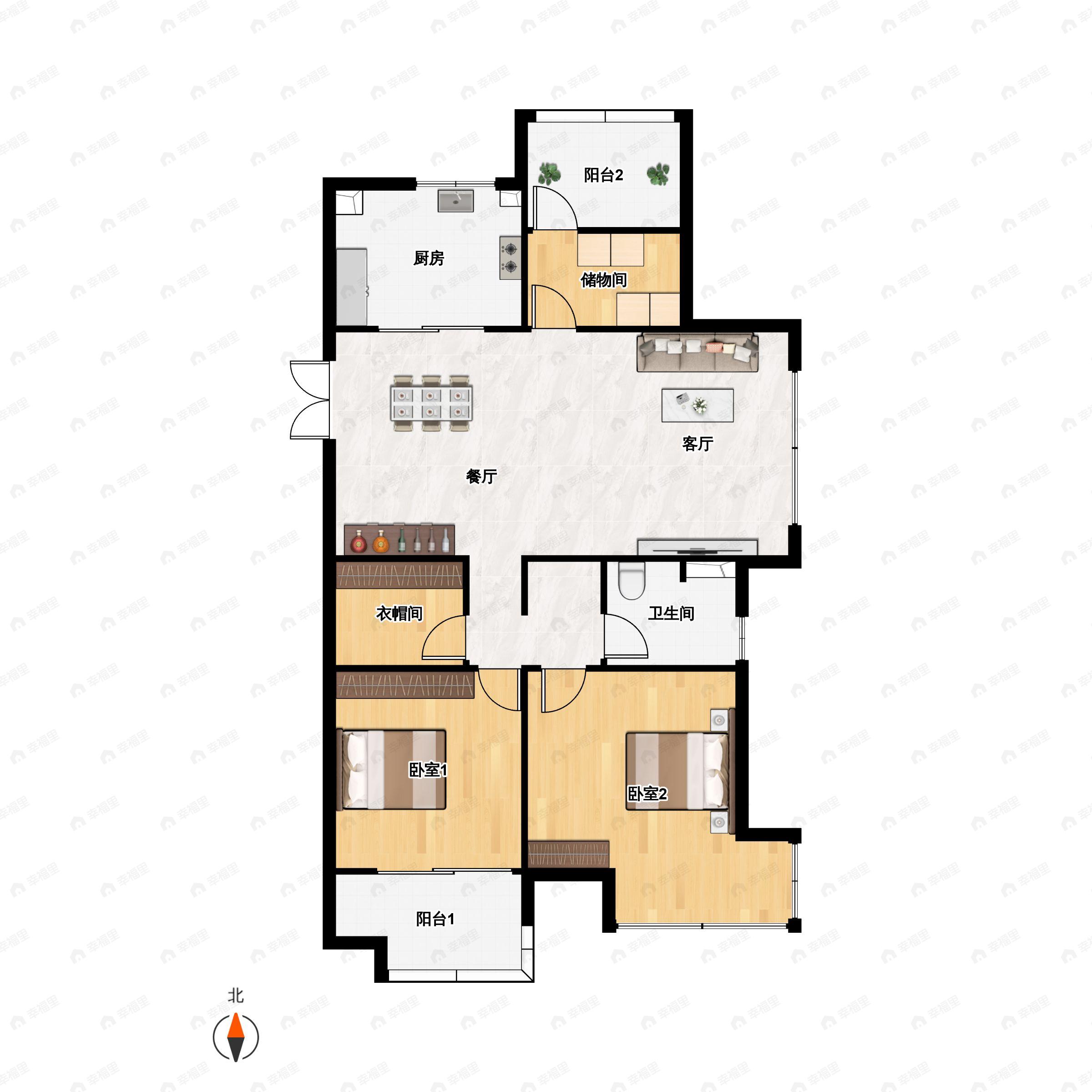 陆家嘴锦绣澜山2室2厅1卫户型图