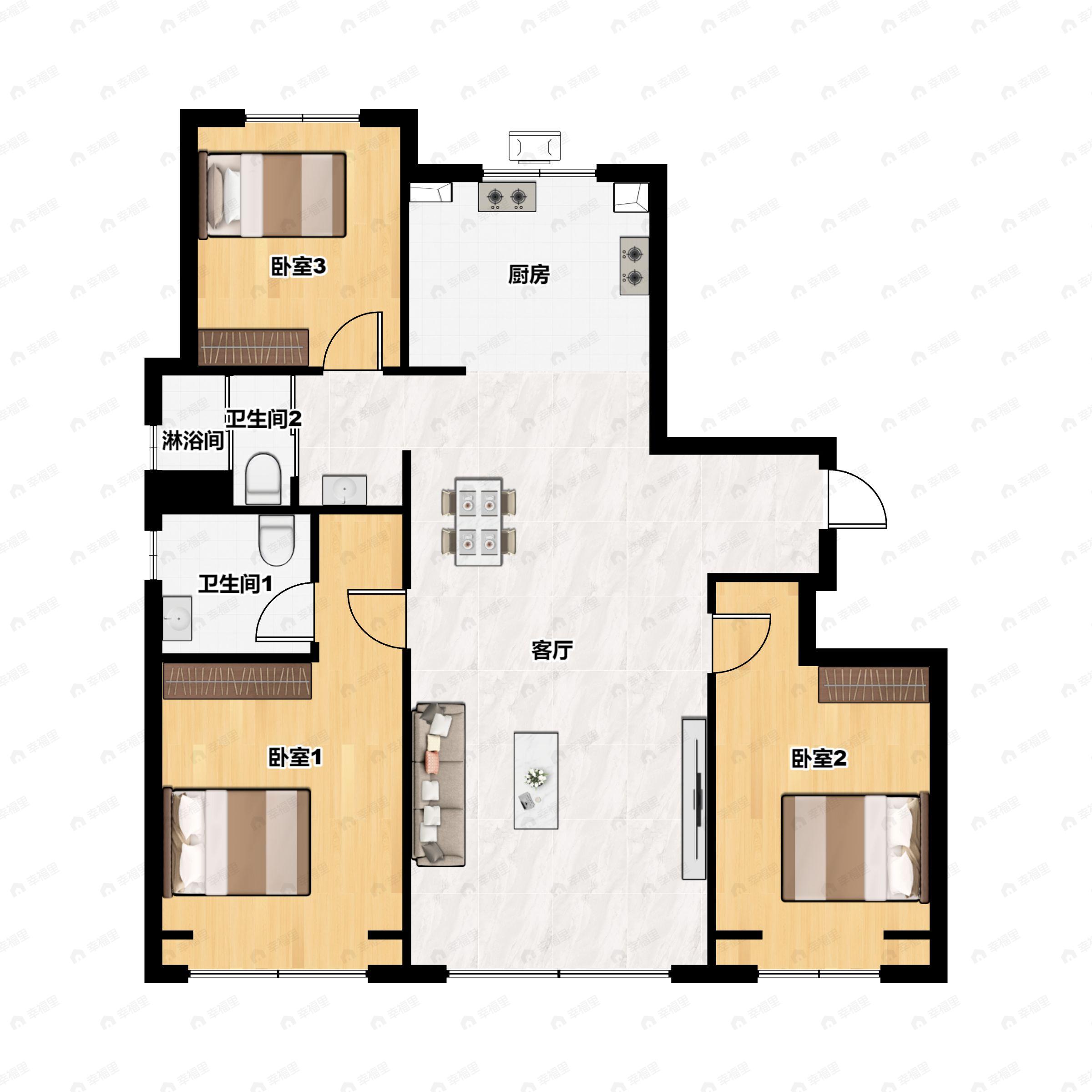 3室2厅2卫建面110平户型图