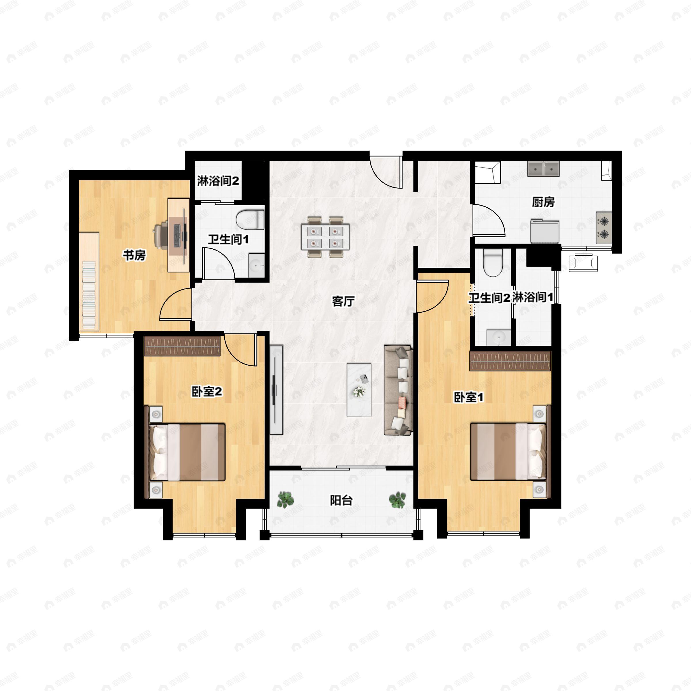 3室2厅2卫建面110平户型图