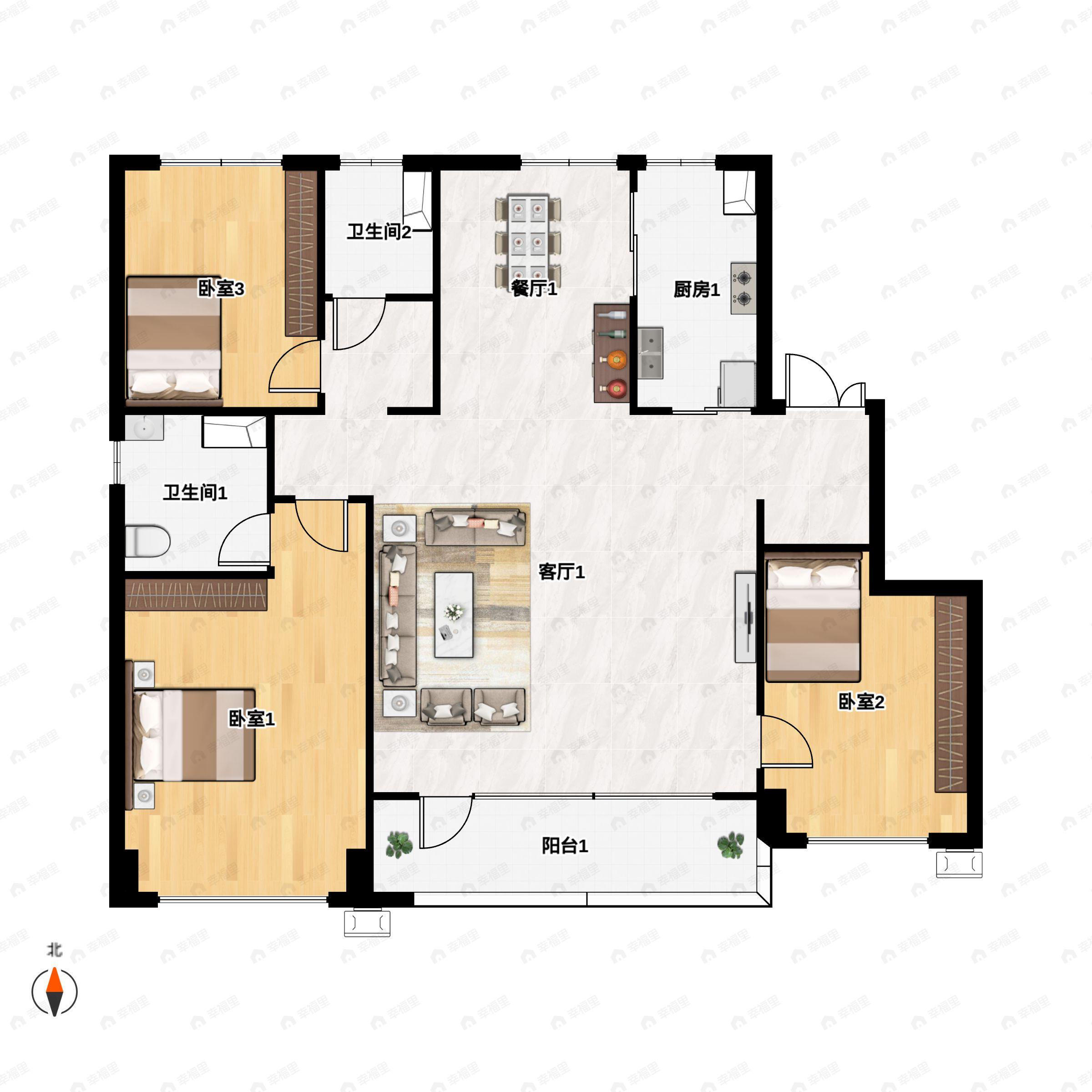 3室2厅2卫建面130平户型图