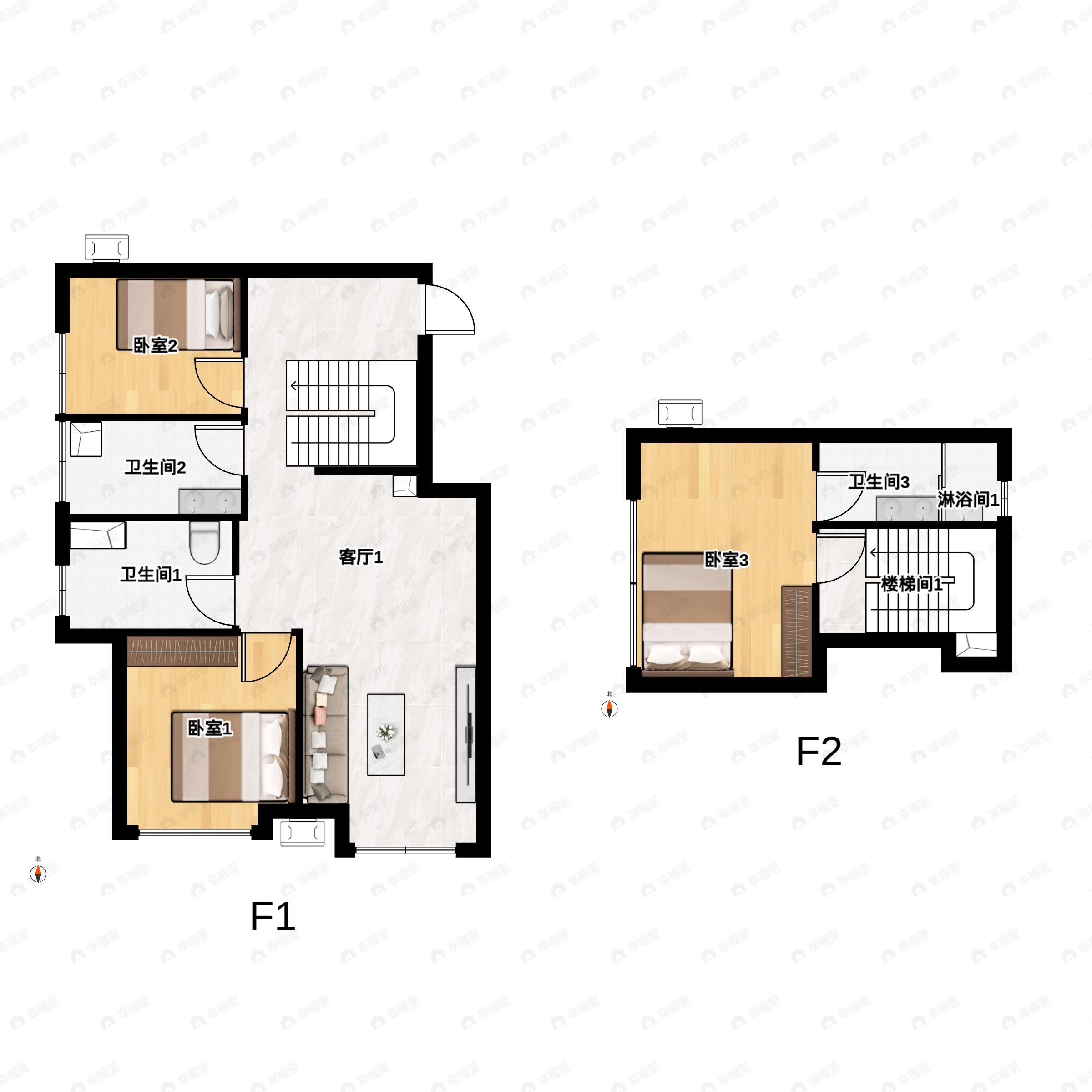 3室2厅2卫建面95平南户型图