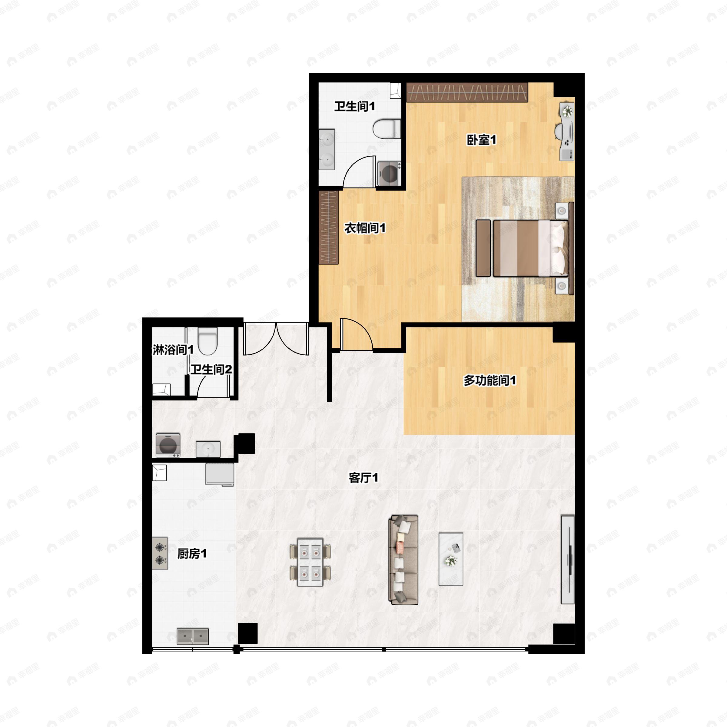 1室2厅2卫建面170m²东南户型图