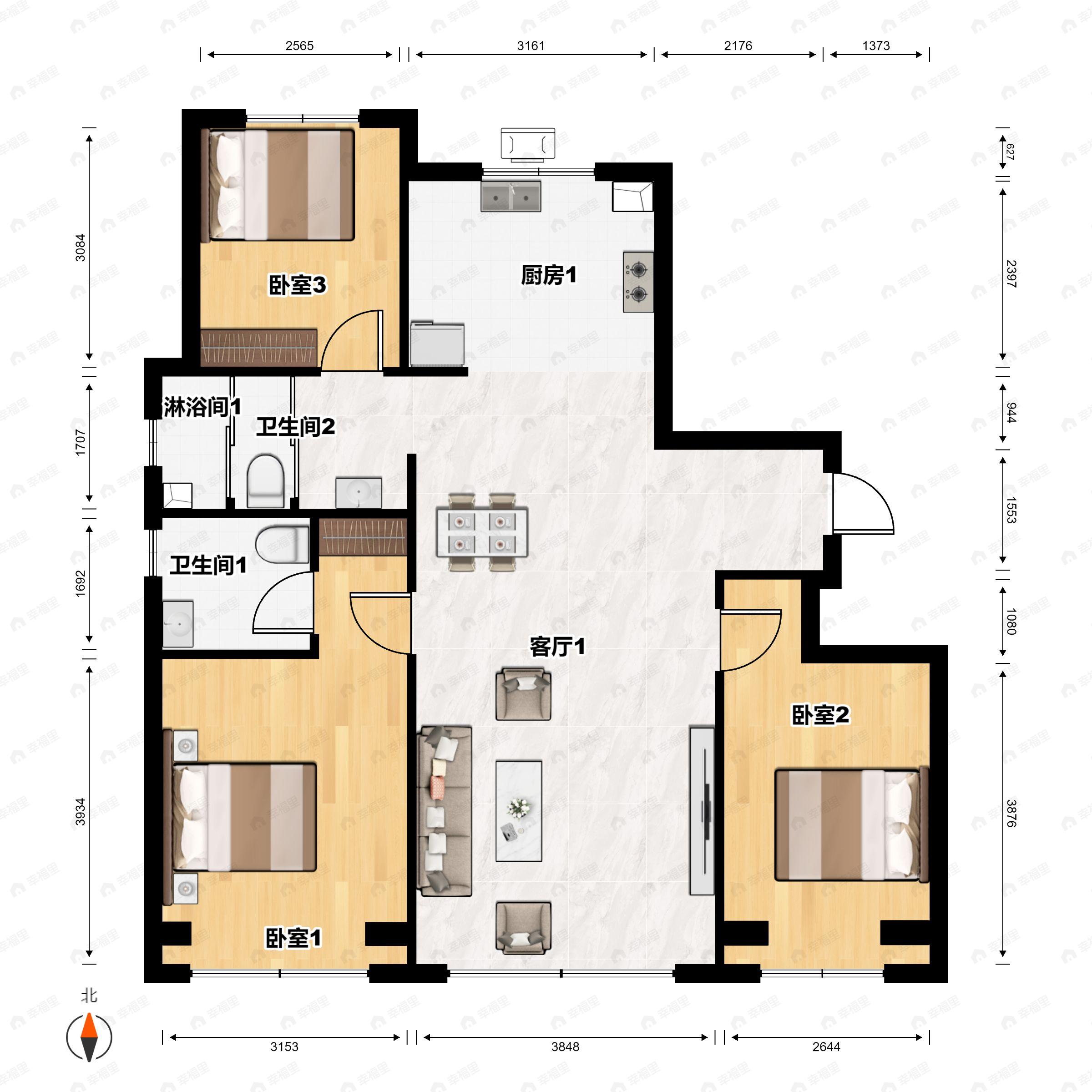金隅昆泰云筑3室2厅2卫户型图
