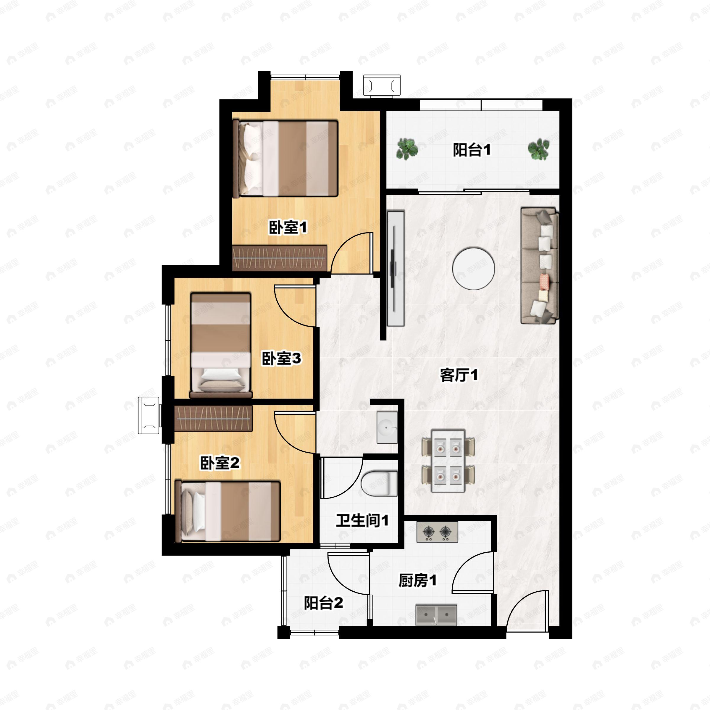 3室2厅1卫建面89平东户型图