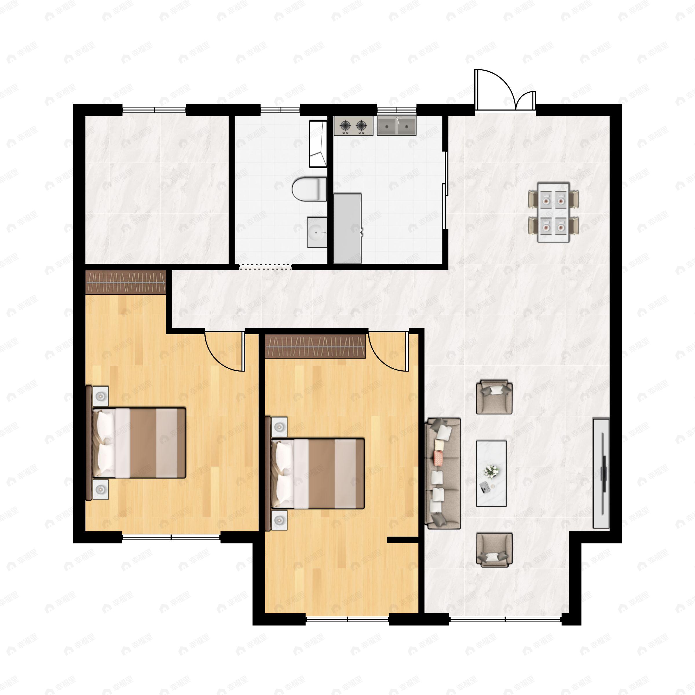 2室2厅1卫建面111m²南户型图
