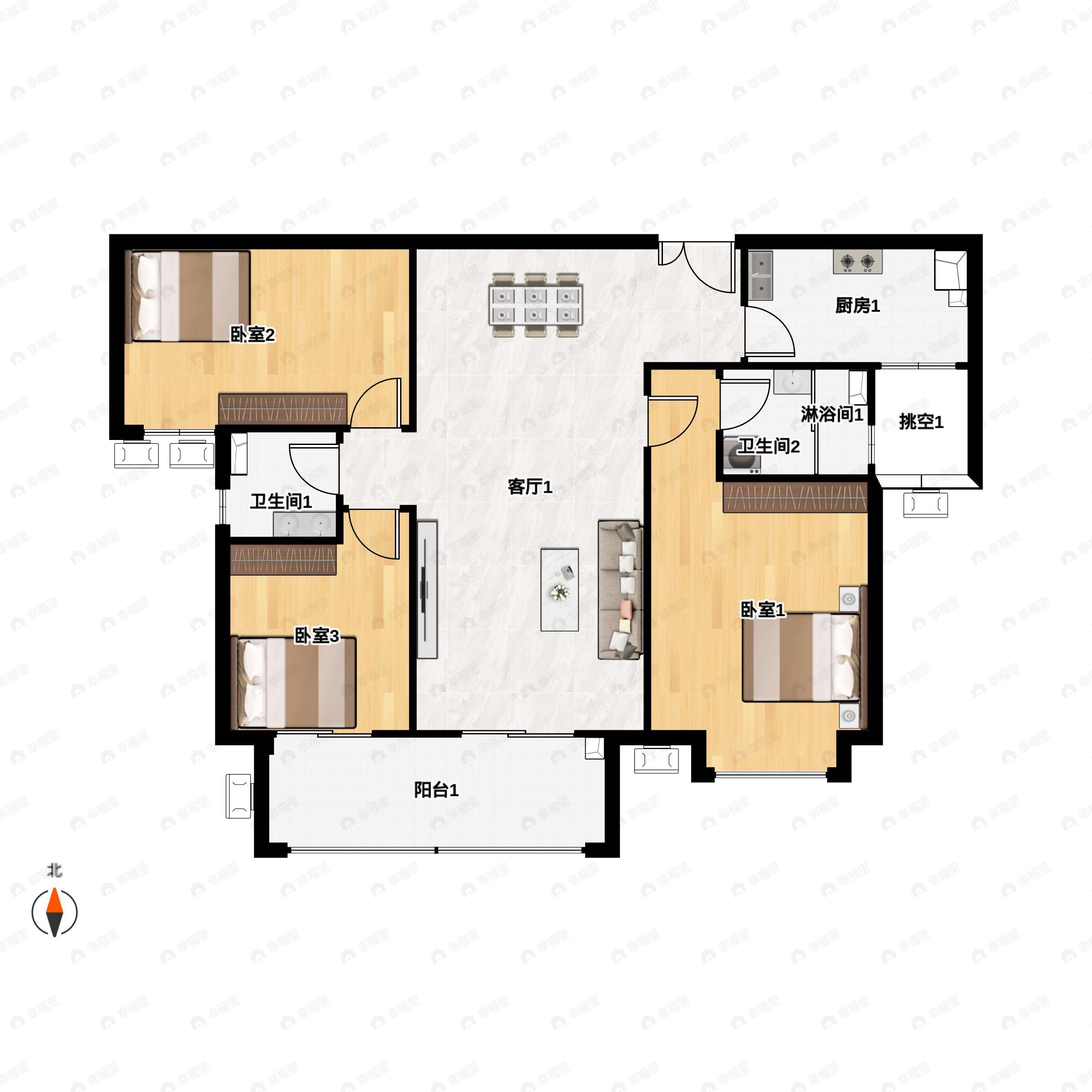 3室2厅2卫建面120平户型图
