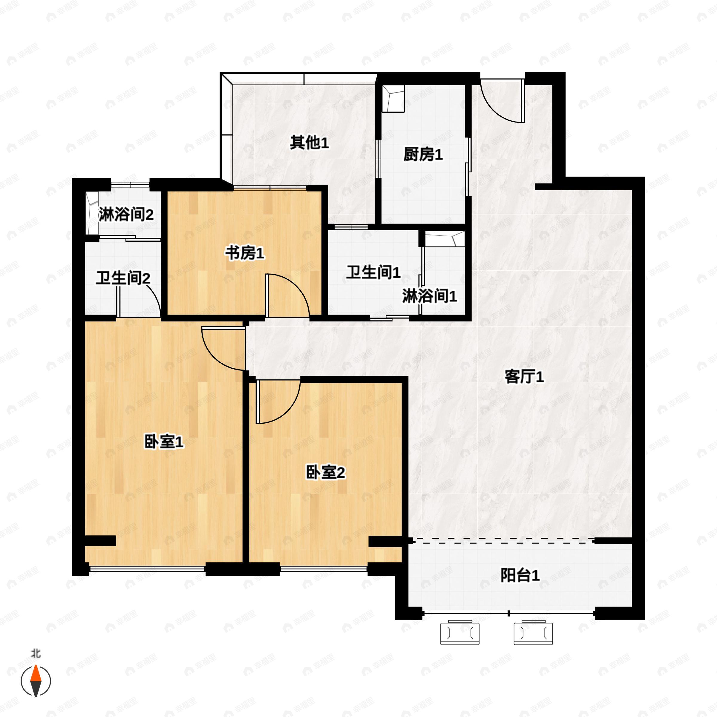 3室2厅2卫建面125平户型图