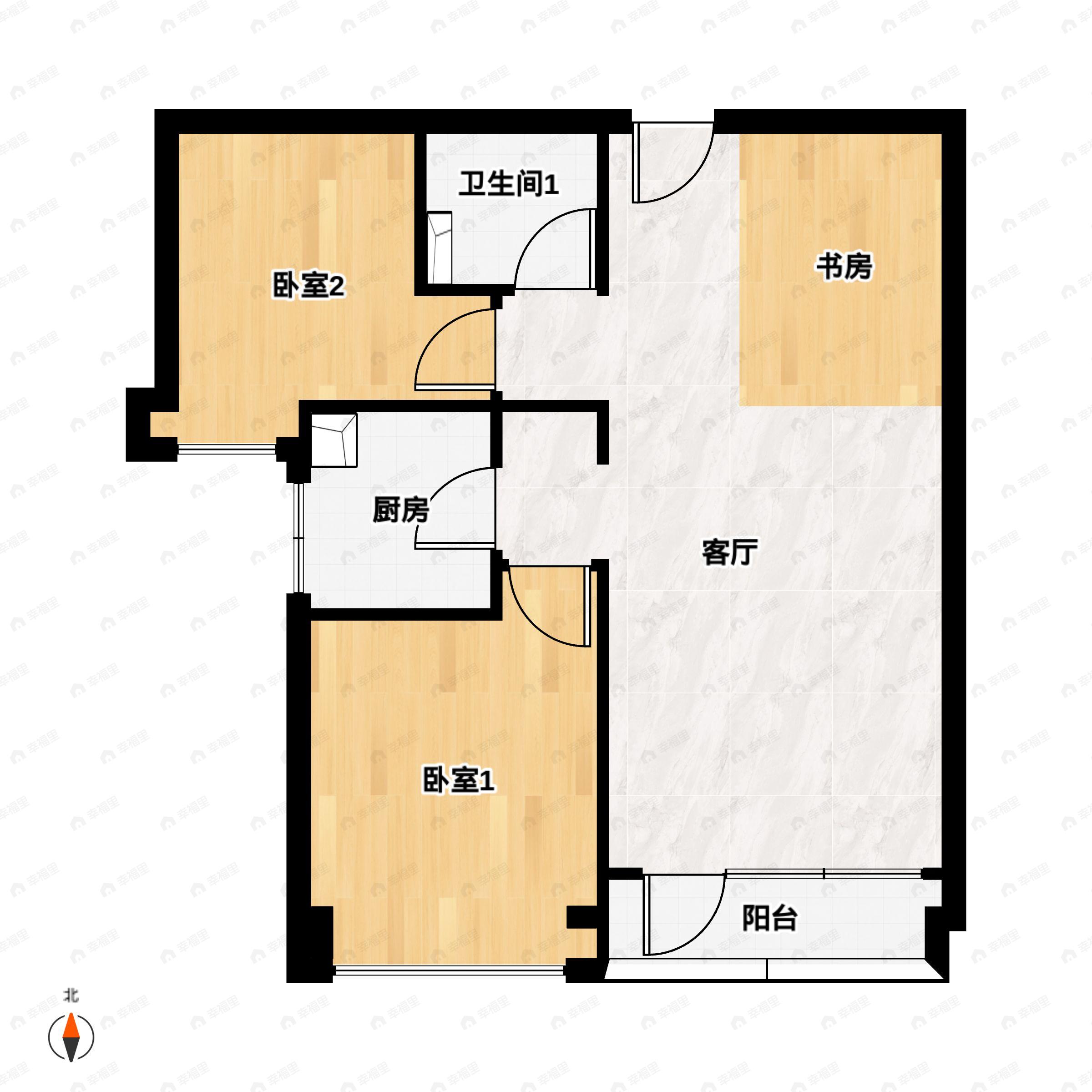 3室2厅1卫建面81平西|南户型图