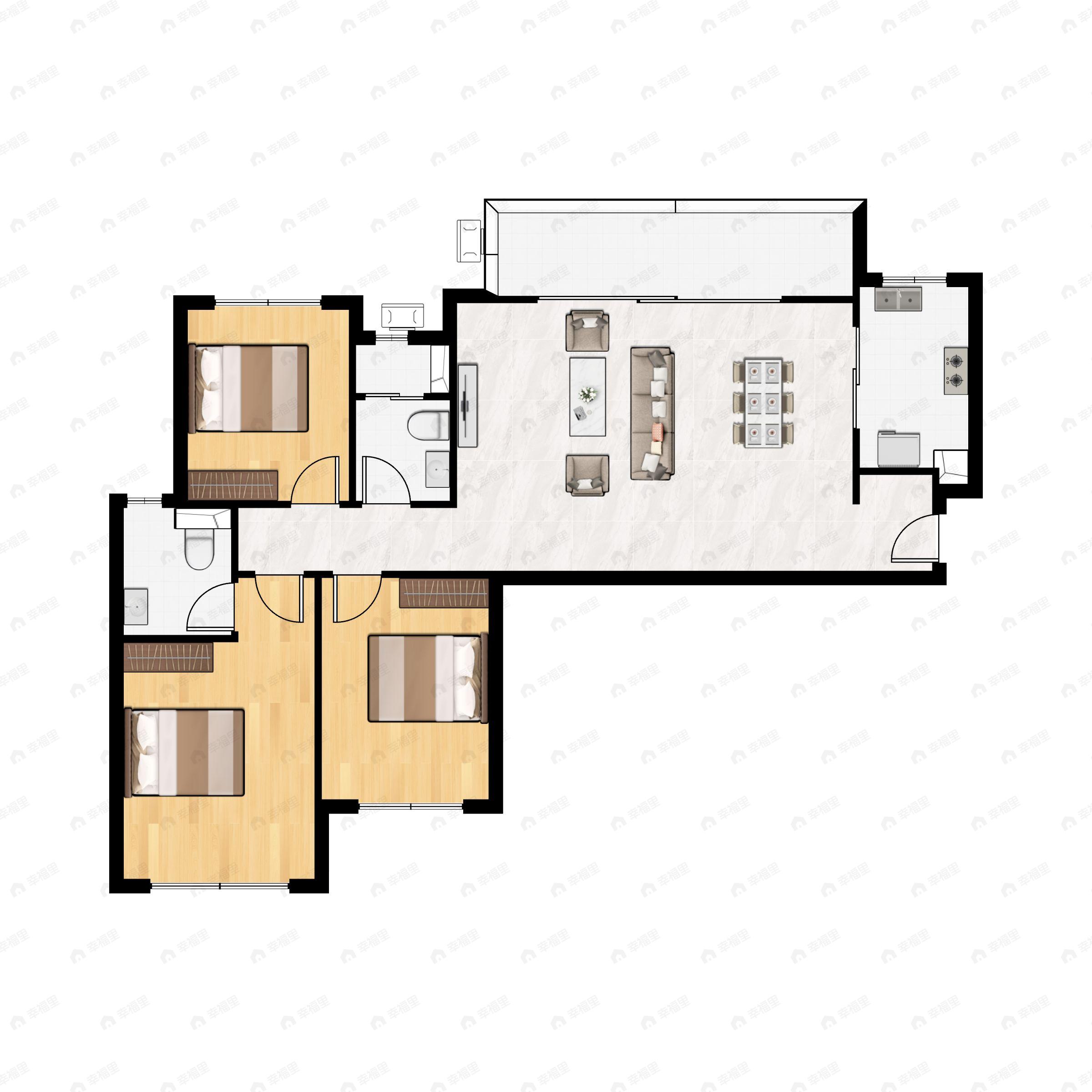 3室2厅2卫建面118平户型图