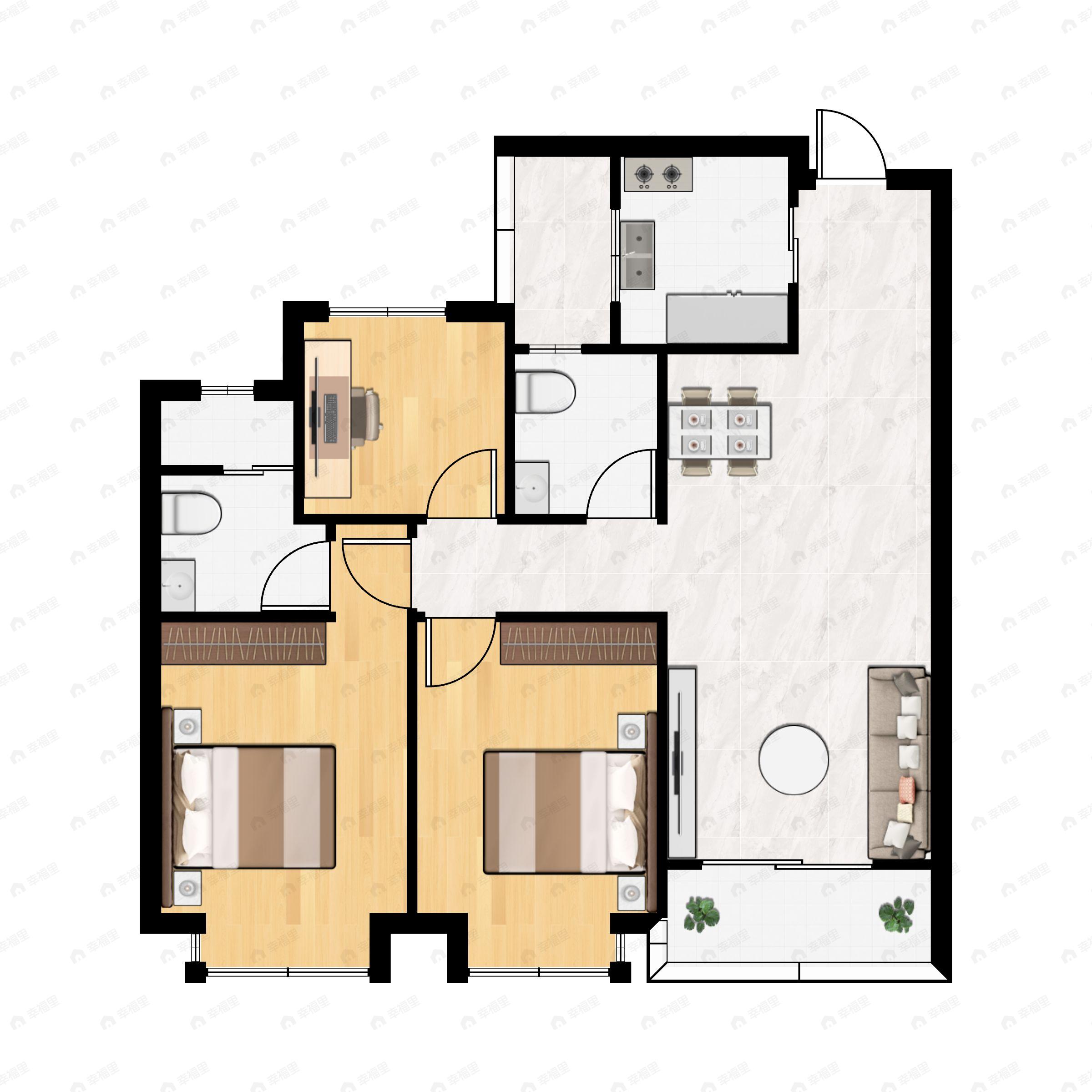 滨江金地万家风华3室2厅2卫户型图