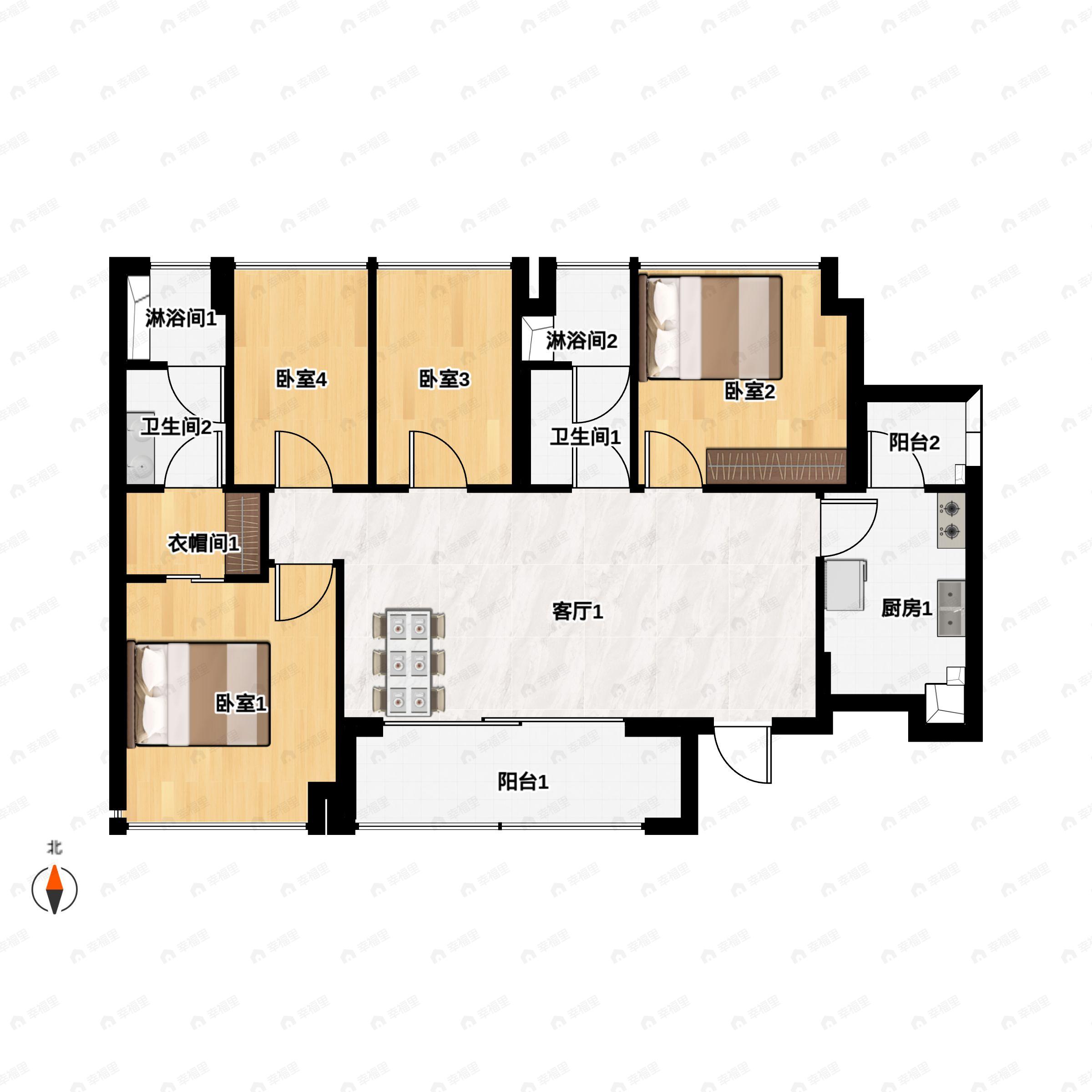 4室2厅2卫建面115平户型图