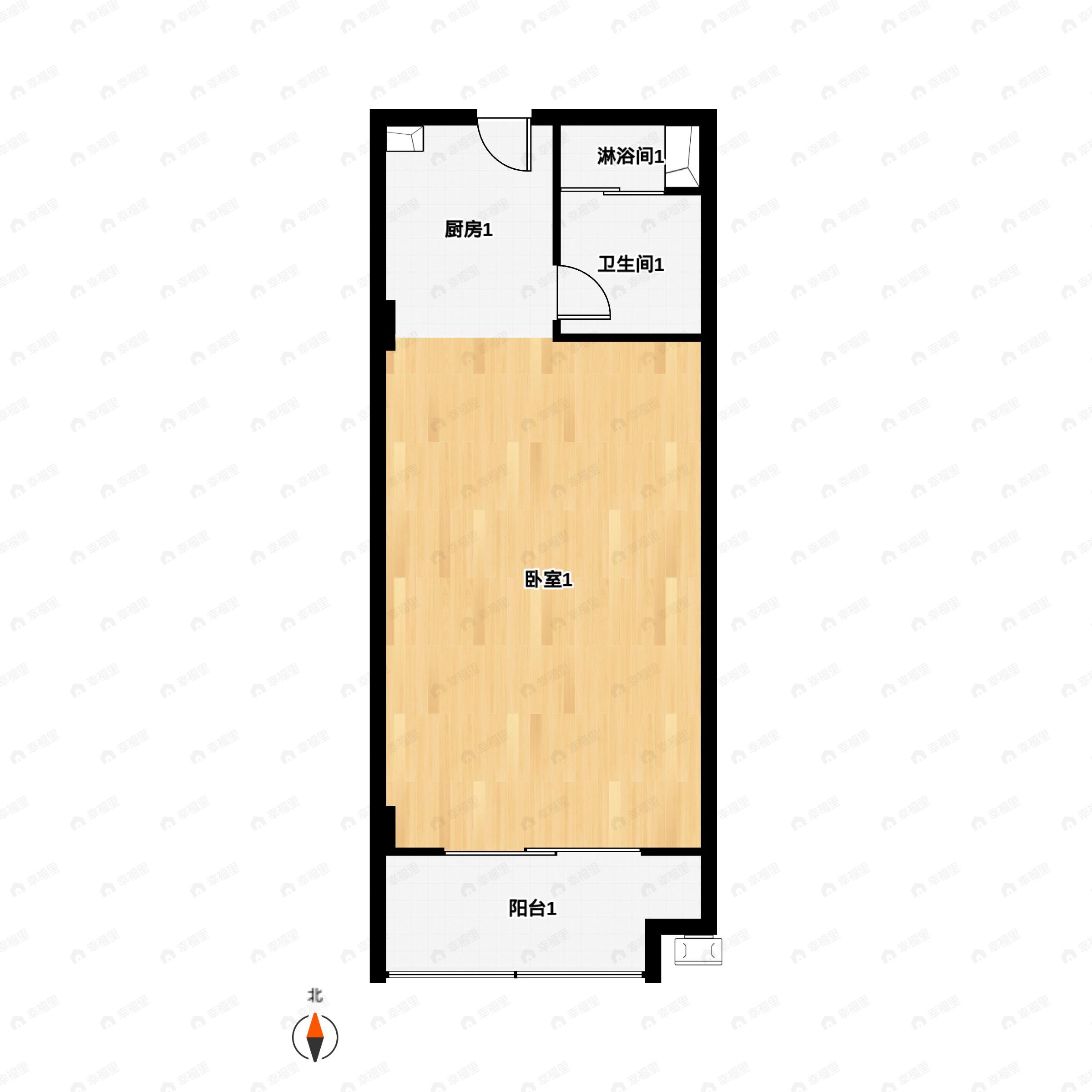 1室1厅1卫建面50m²南户型图