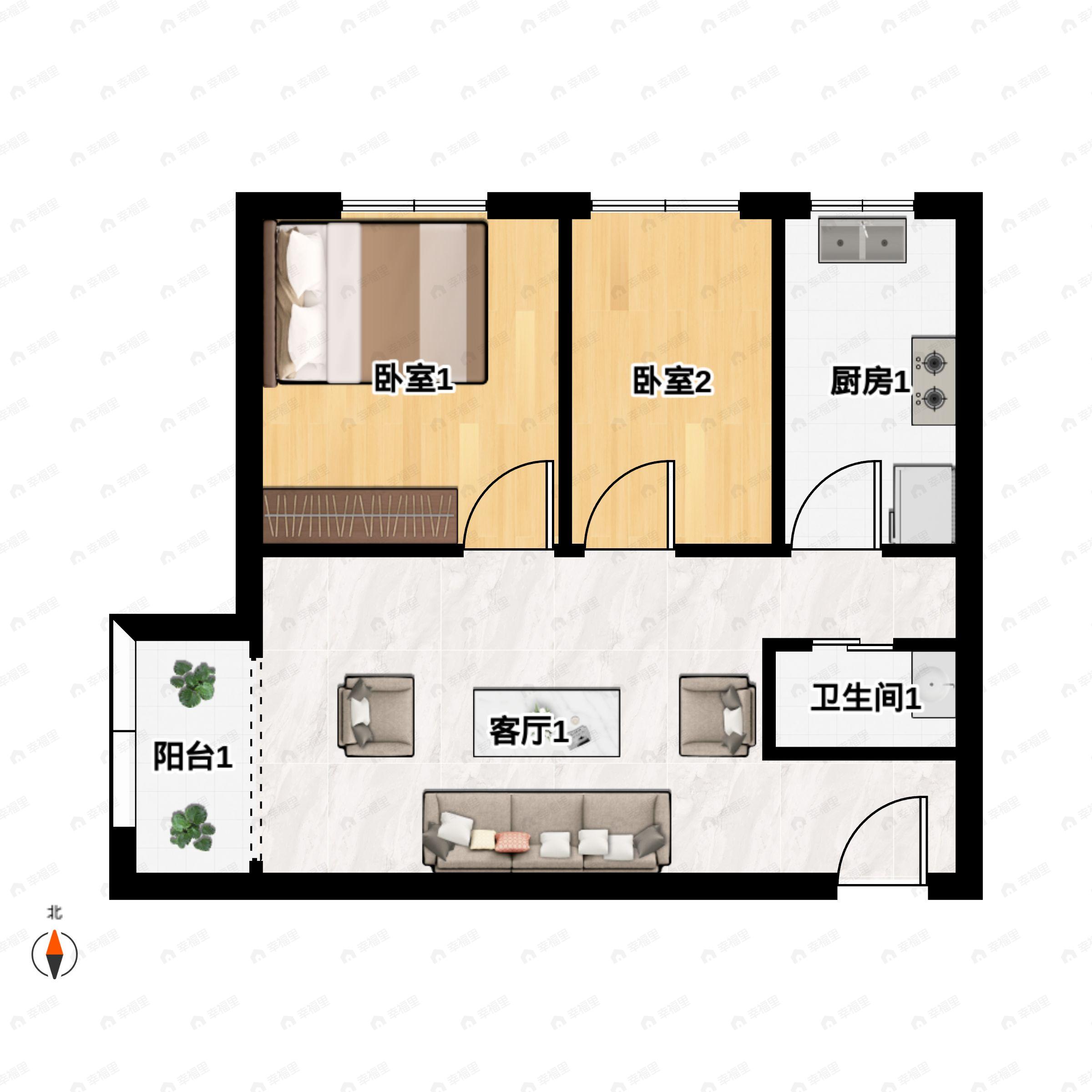 太阳城2室2厅1卫户型图