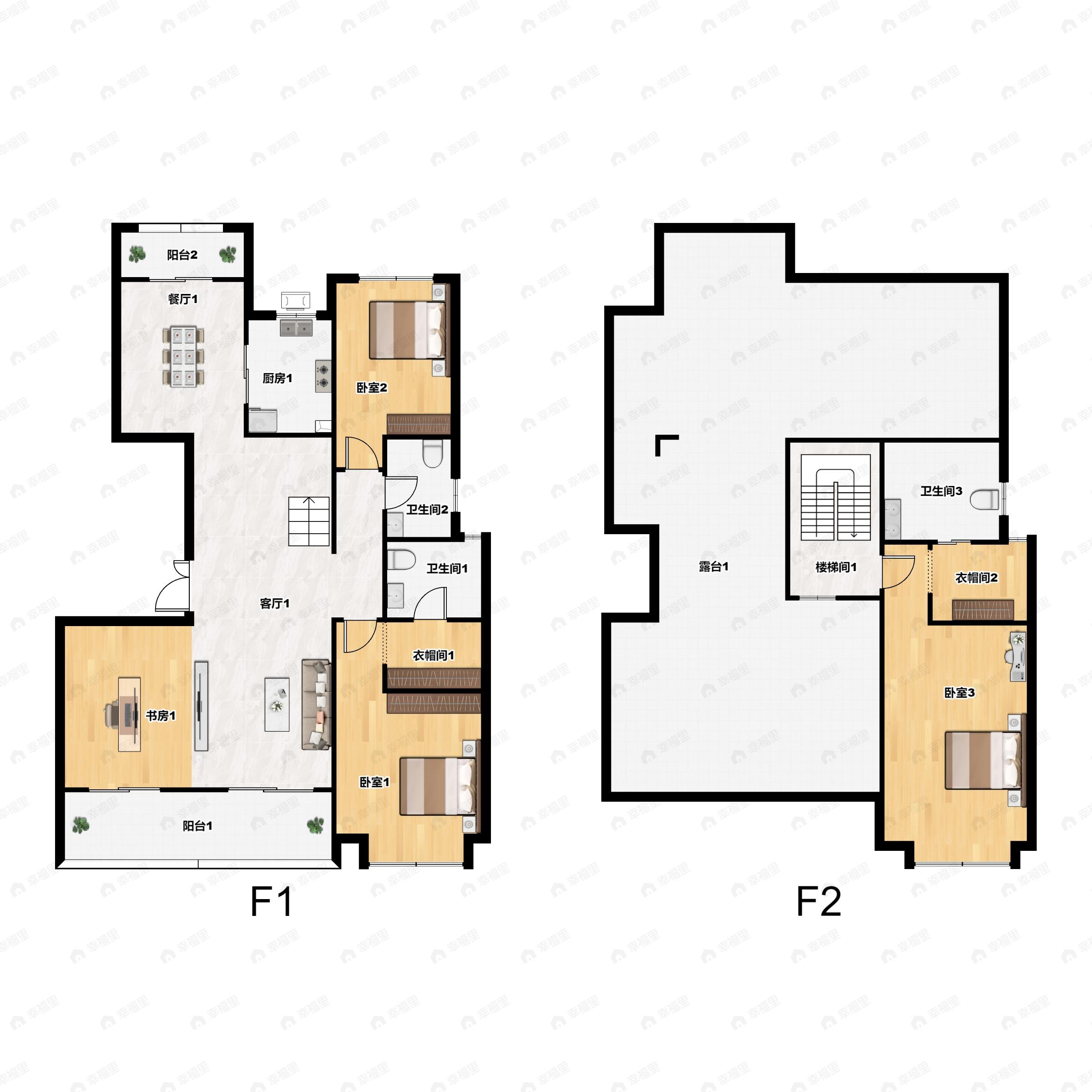 3室2厅3卫建面186m²南|北户型图