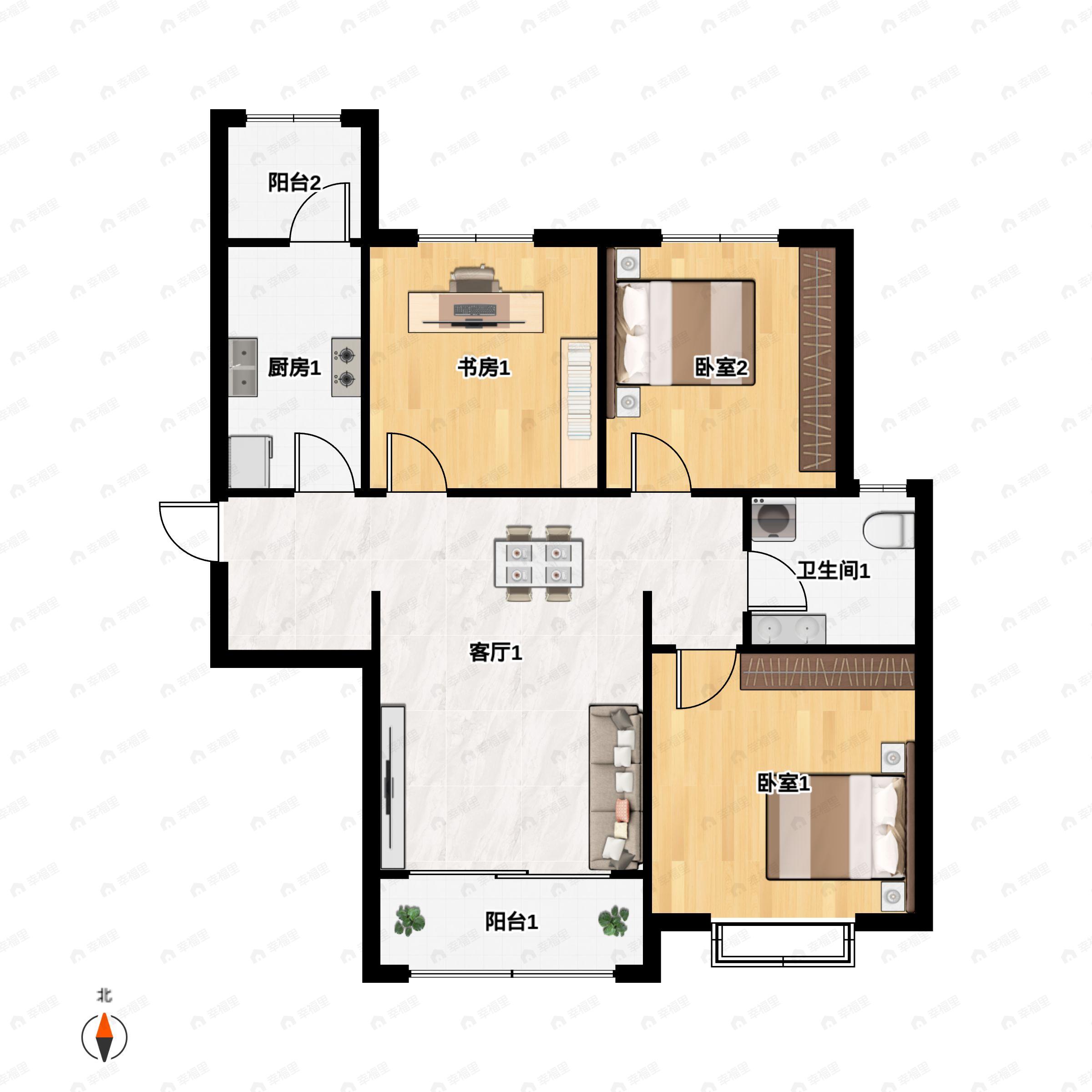 3室2厅1卫建面93平户型图