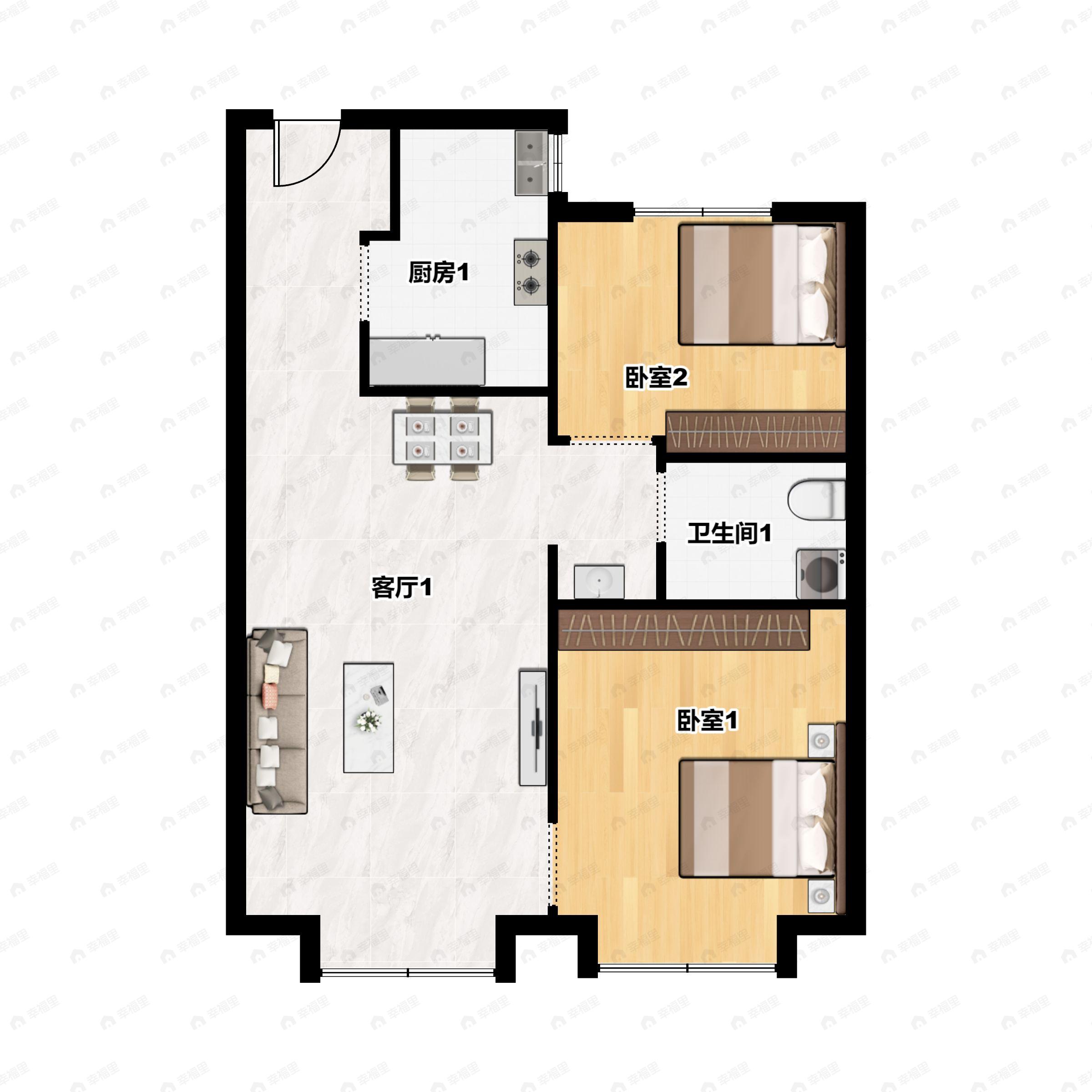 2室2厅1卫建面75平户型图