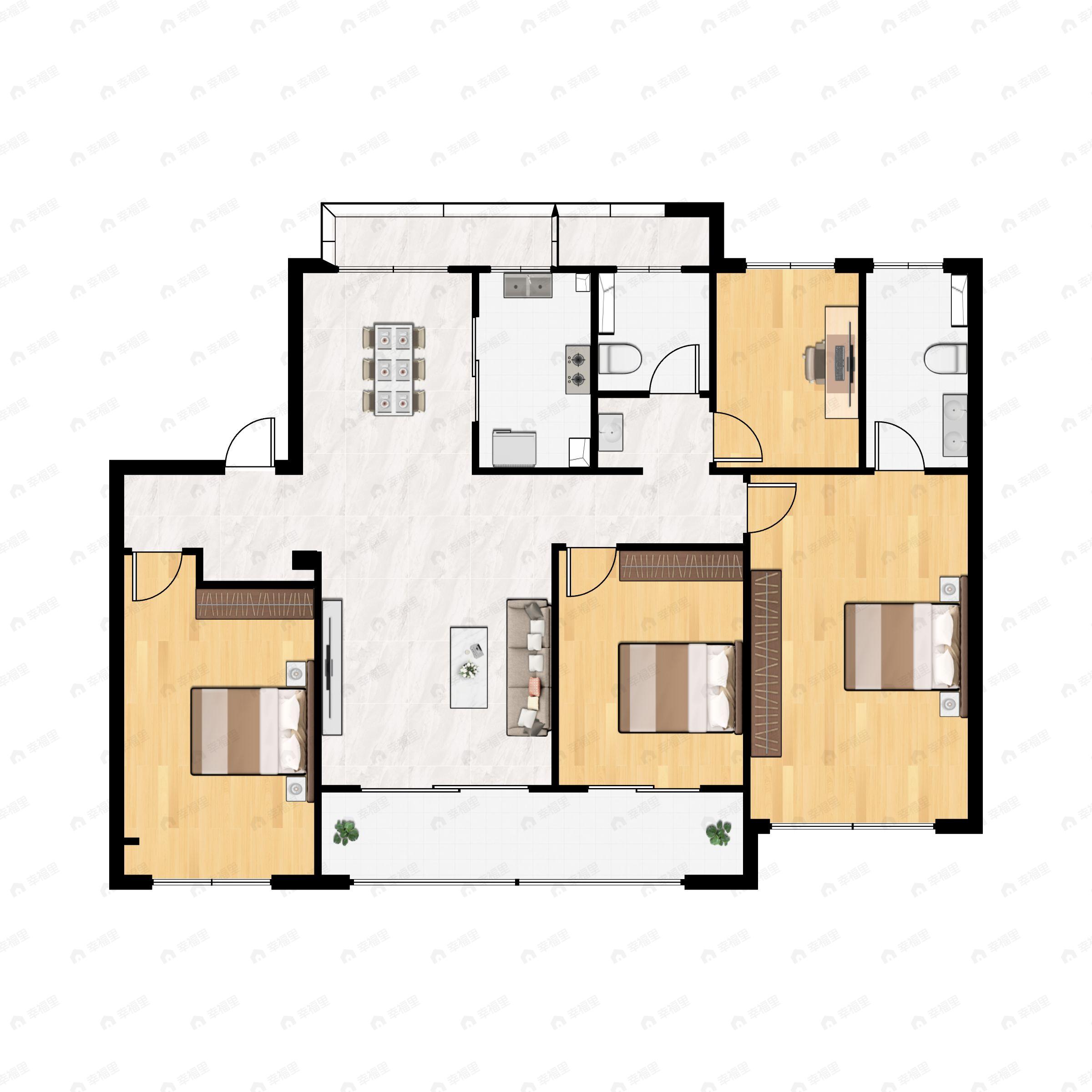 4室2厅2卫建面130平南户型图