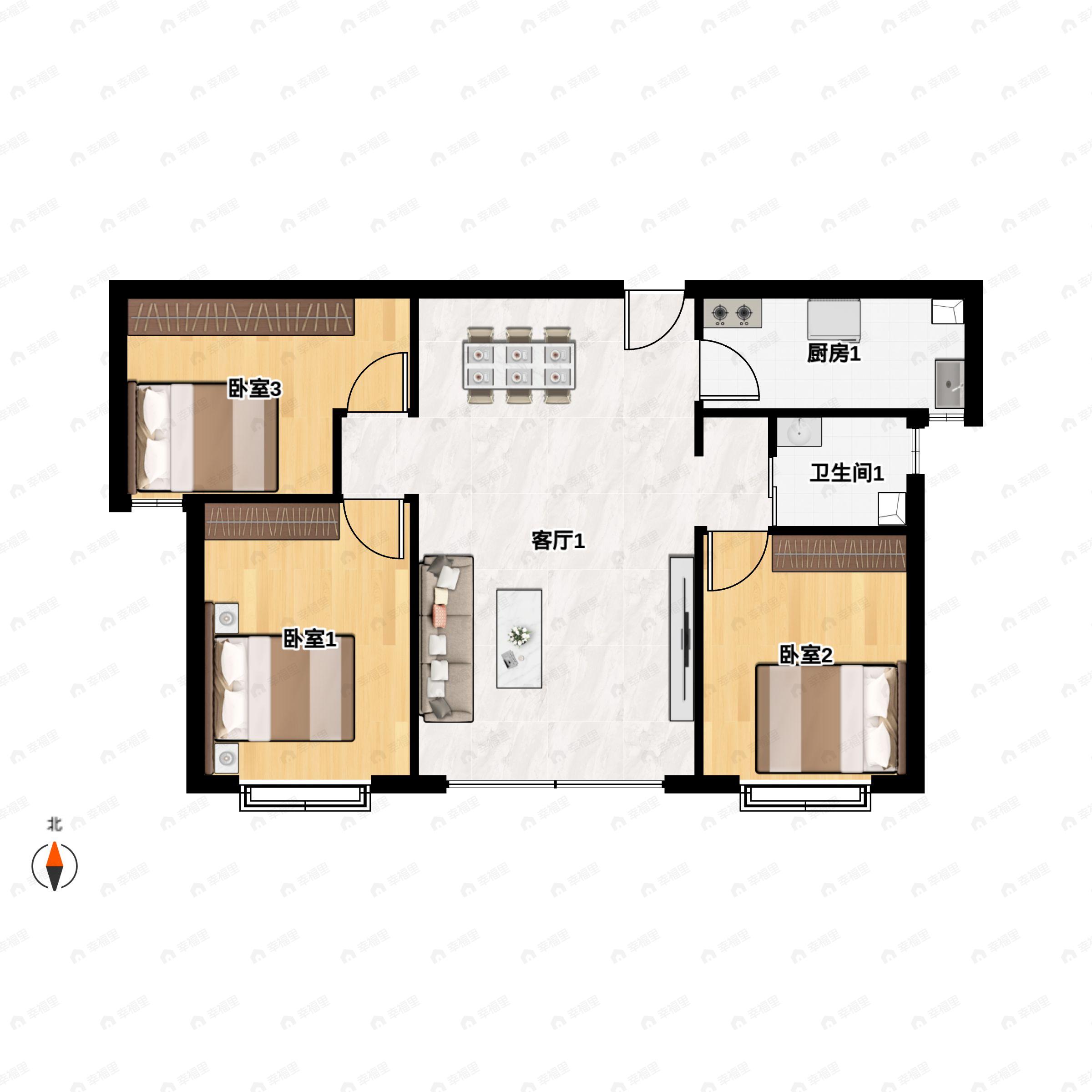 3室2厅1卫建面95平户型图