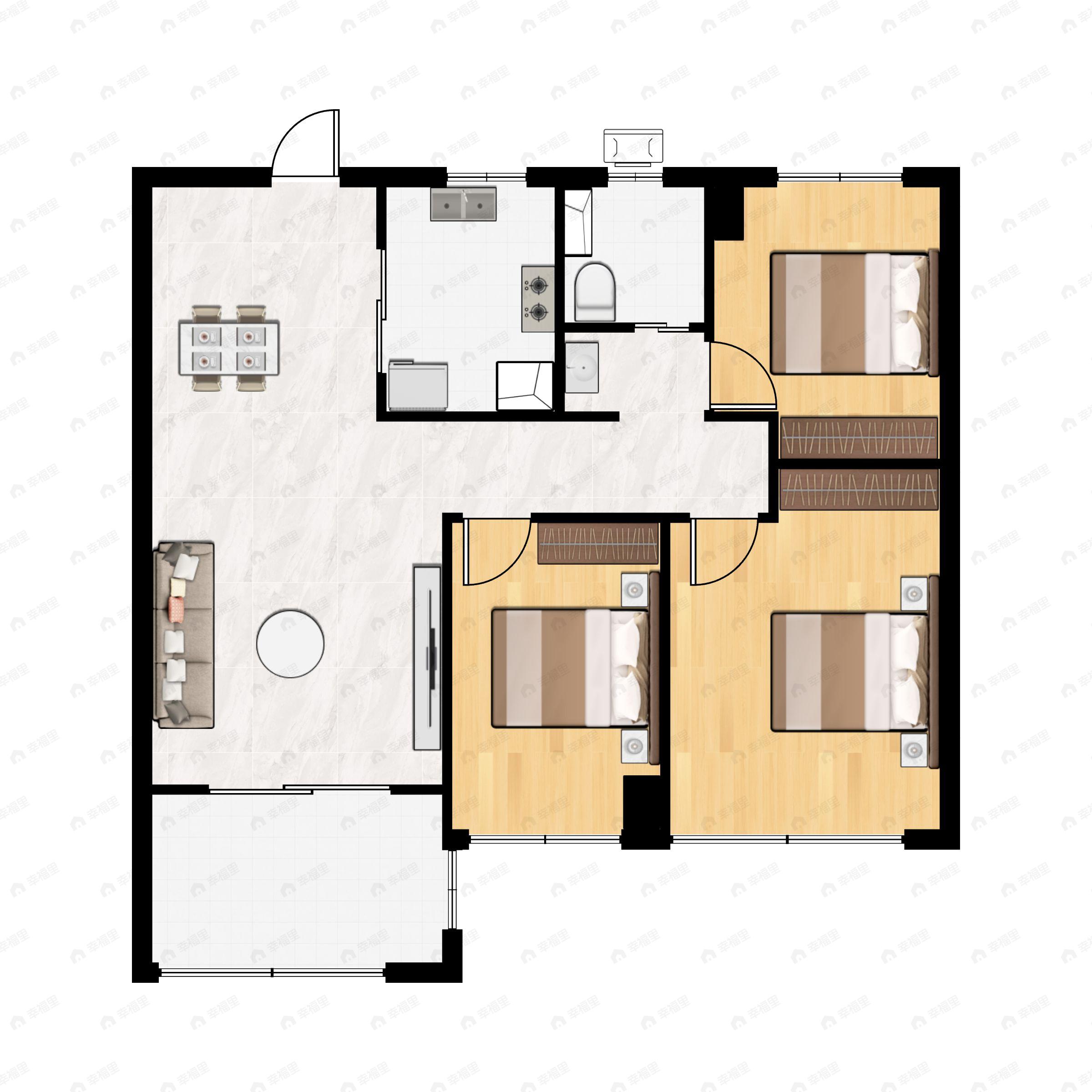 3室2厅1卫建面91平户型图