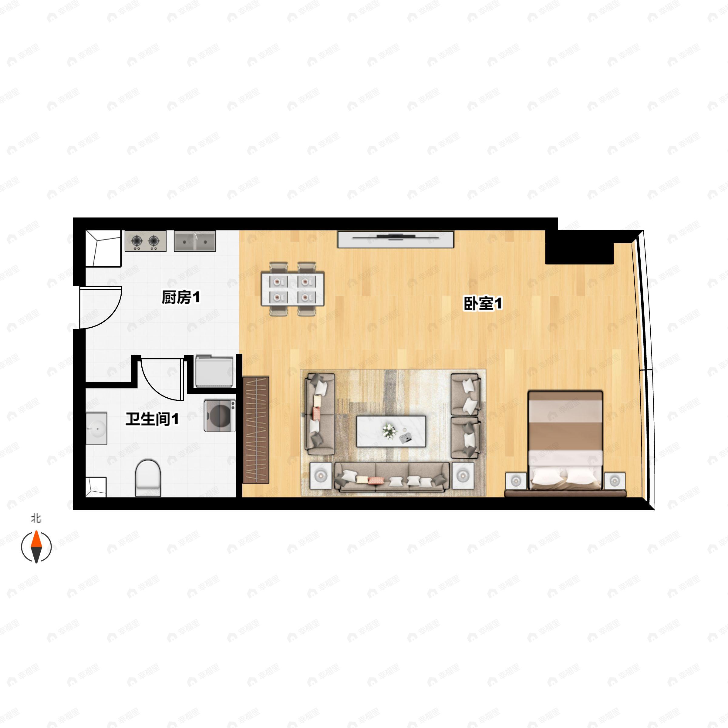 1室1厅1卫建面64平户型图