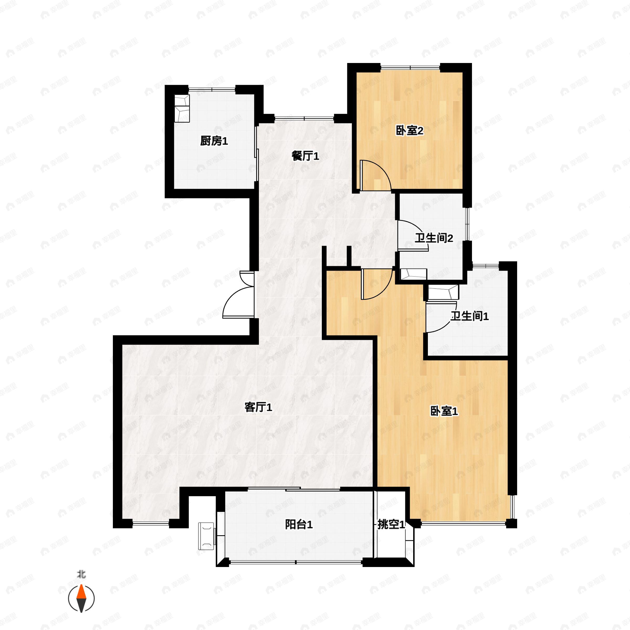 2室2厅2卫建面105平户型图