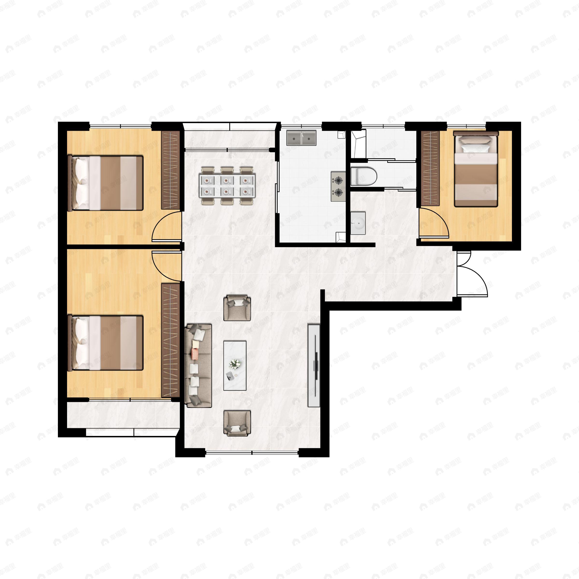 3室2厅1卫建面120平户型图