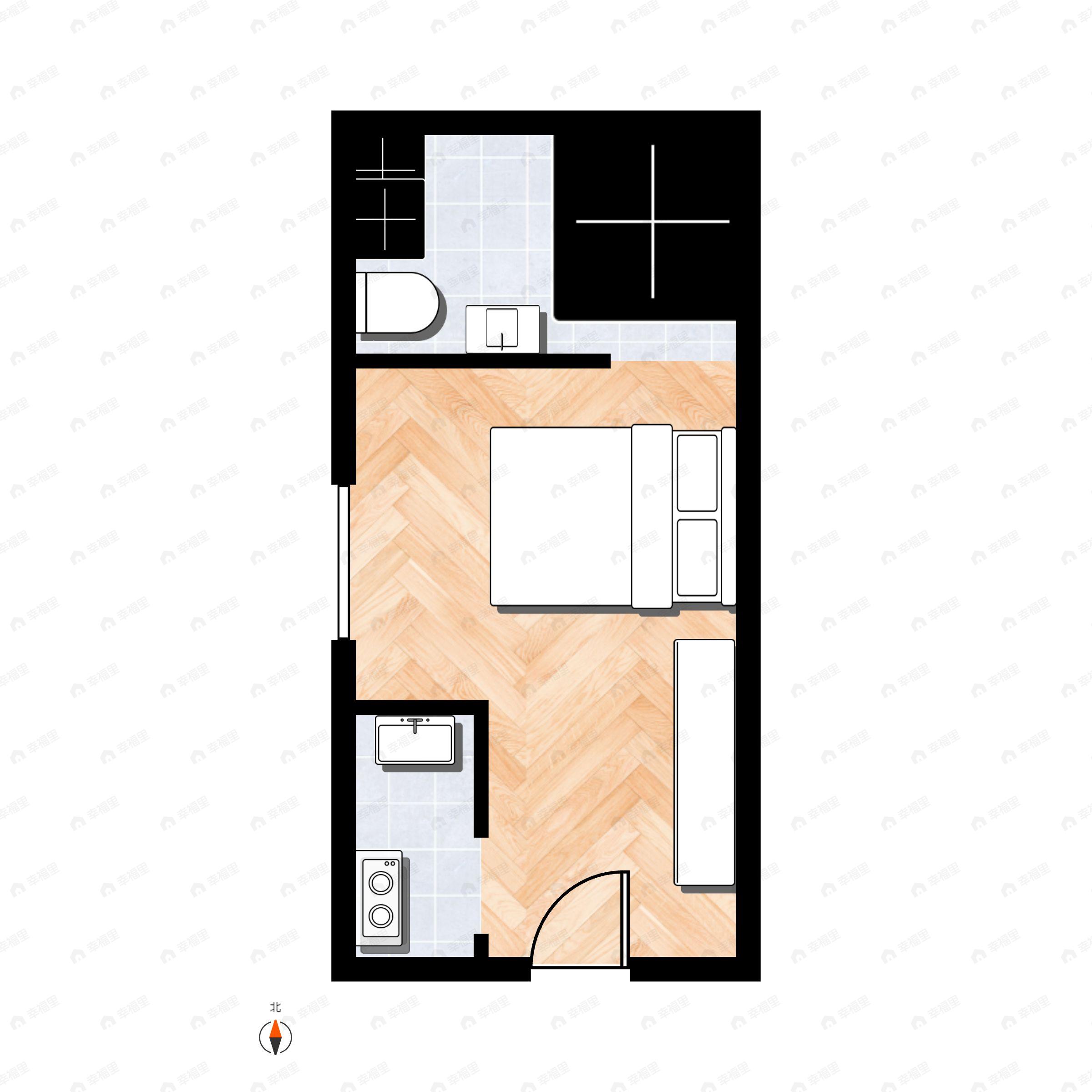 1室1厅1卫建面42m²南|北户型图