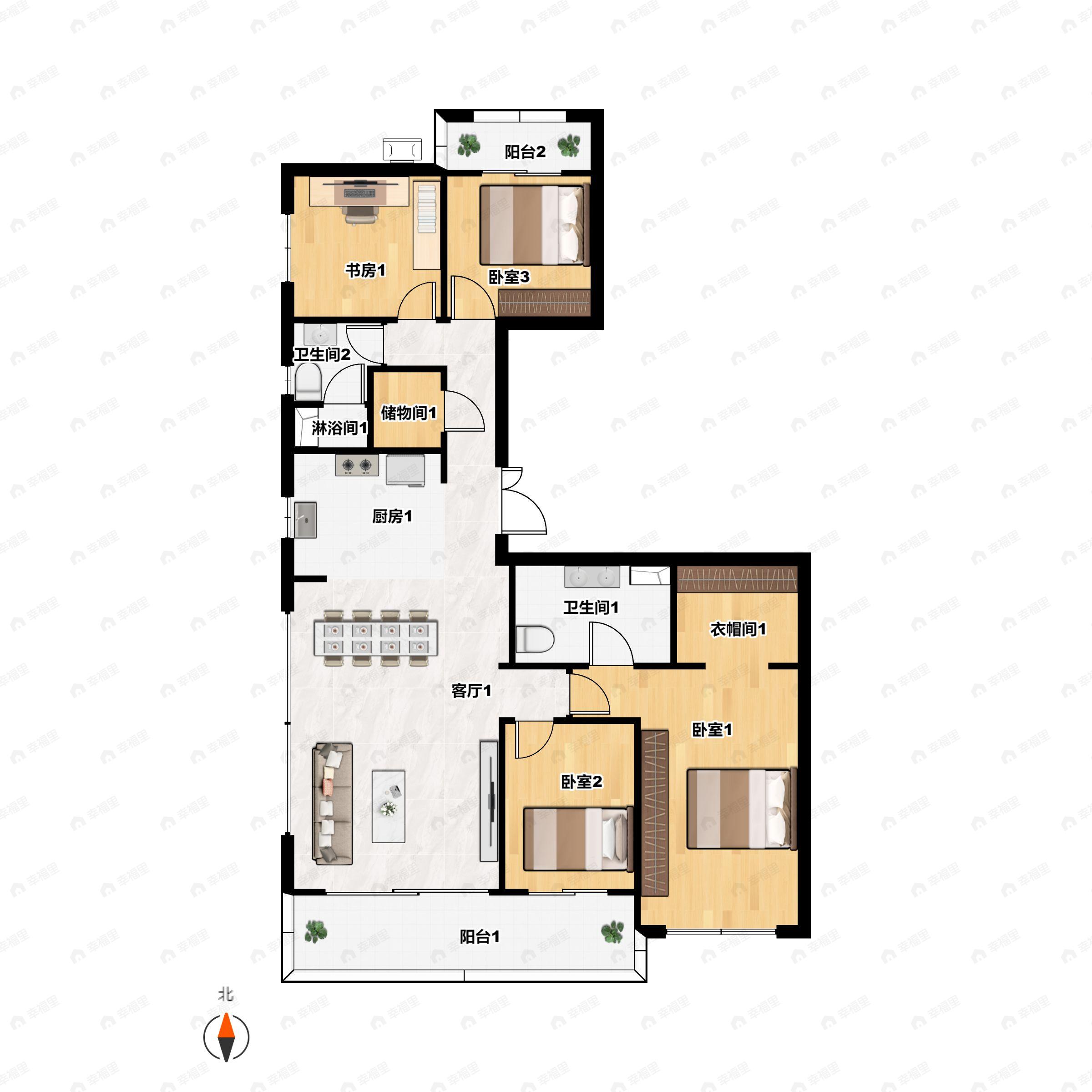 4室2厅2卫建面183平户型图