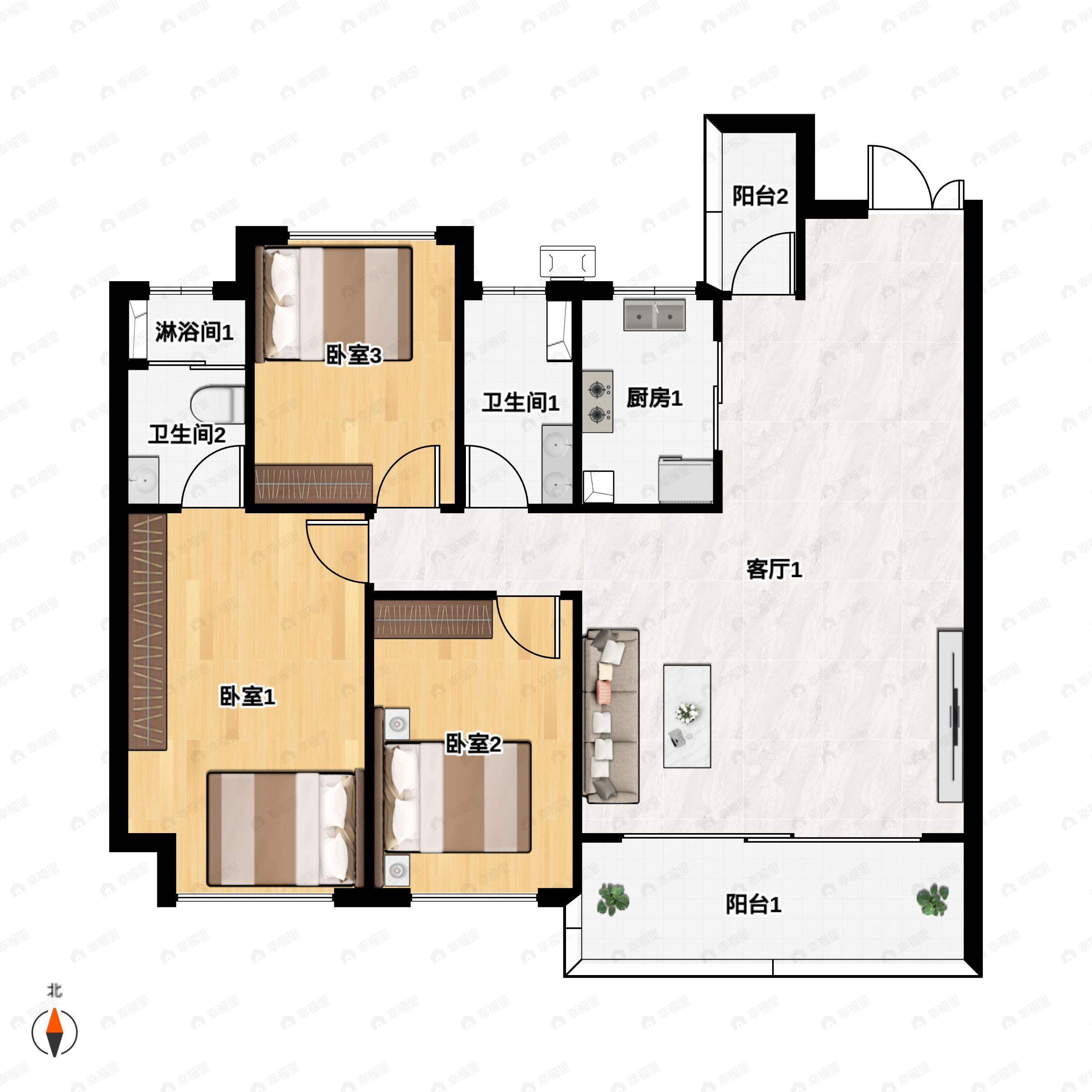 3室2厅2卫建面130平户型图