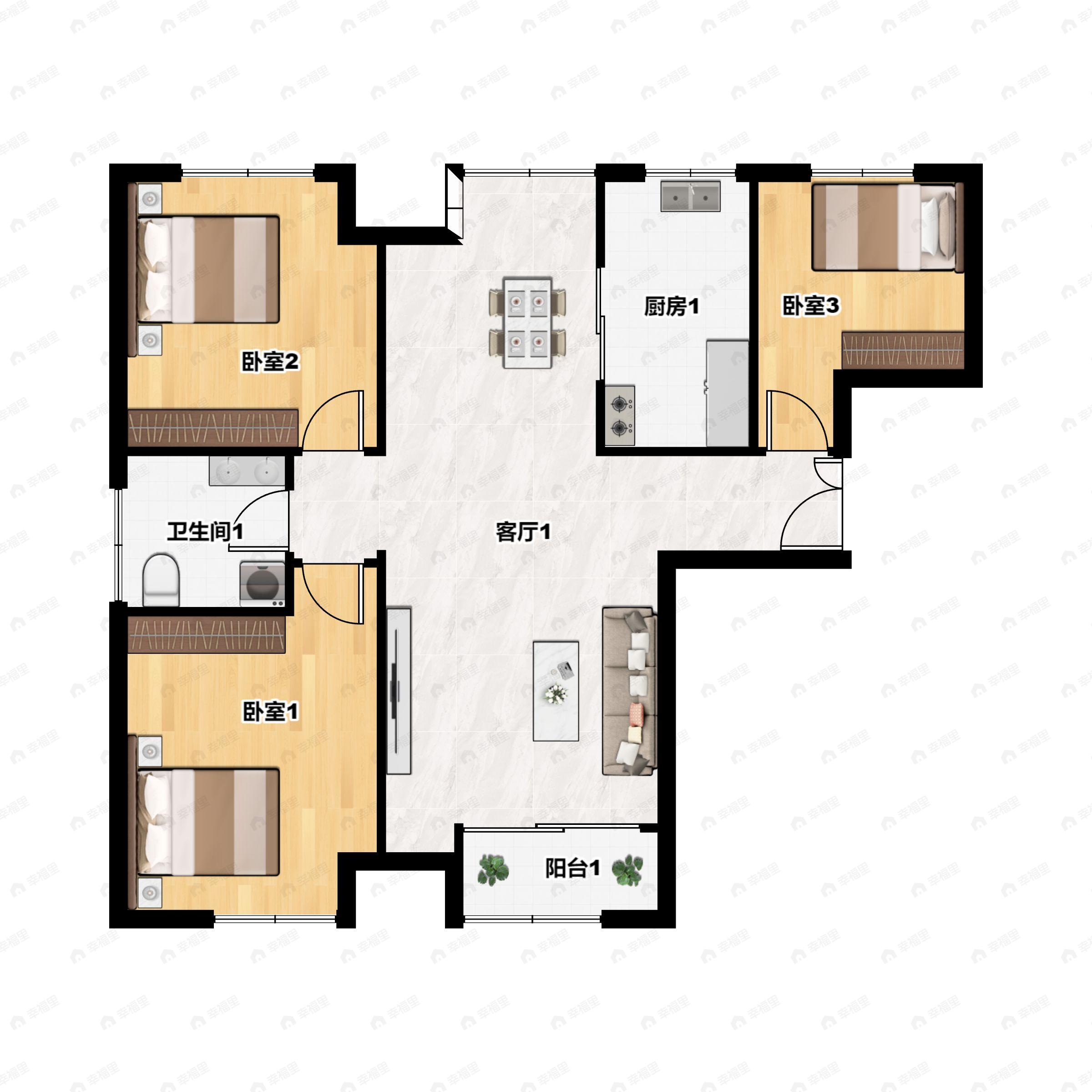 3室2厅1卫建面115平户型图