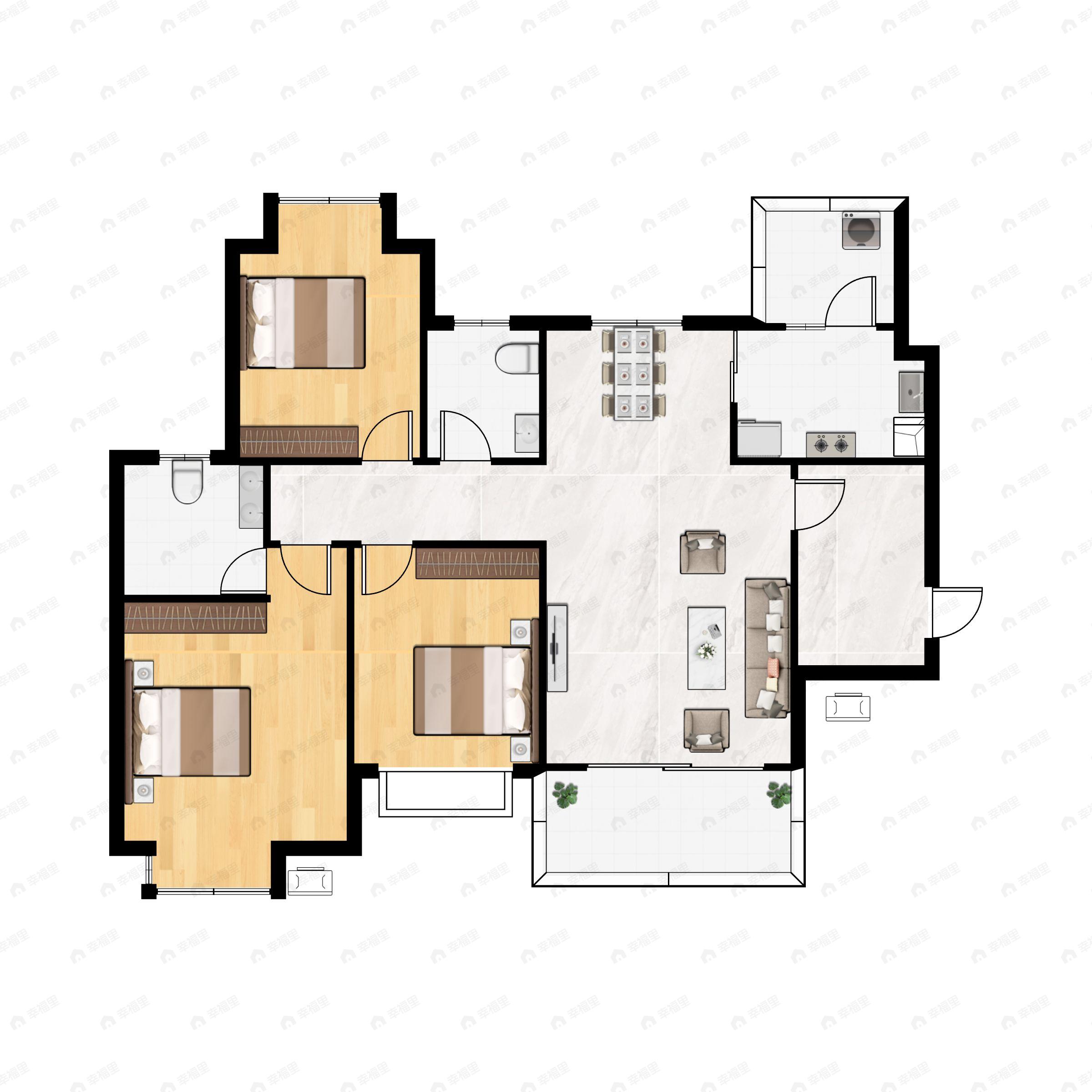 3室2厅2卫建面108平户型图