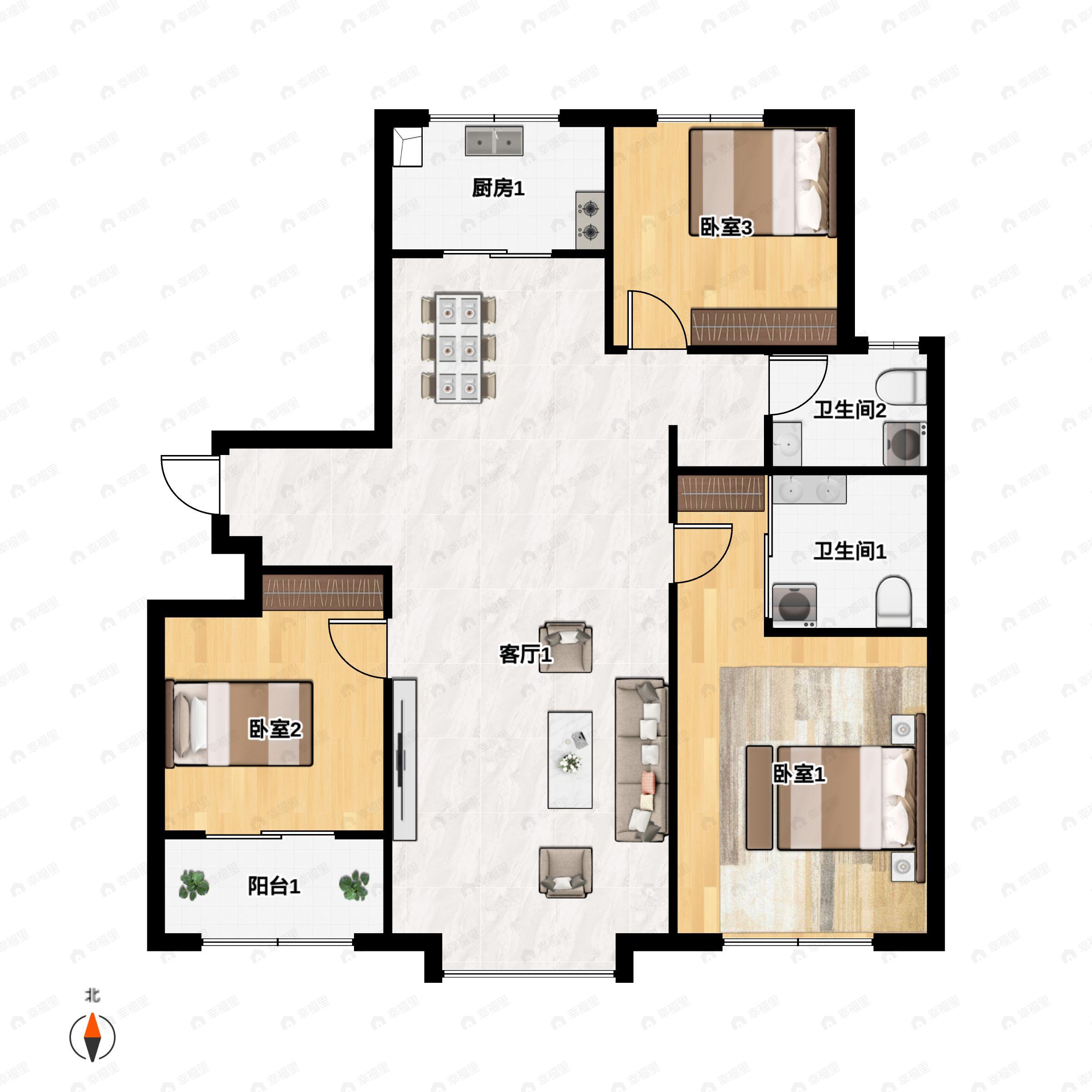 建投·陆泽府3室2厅2卫户型图