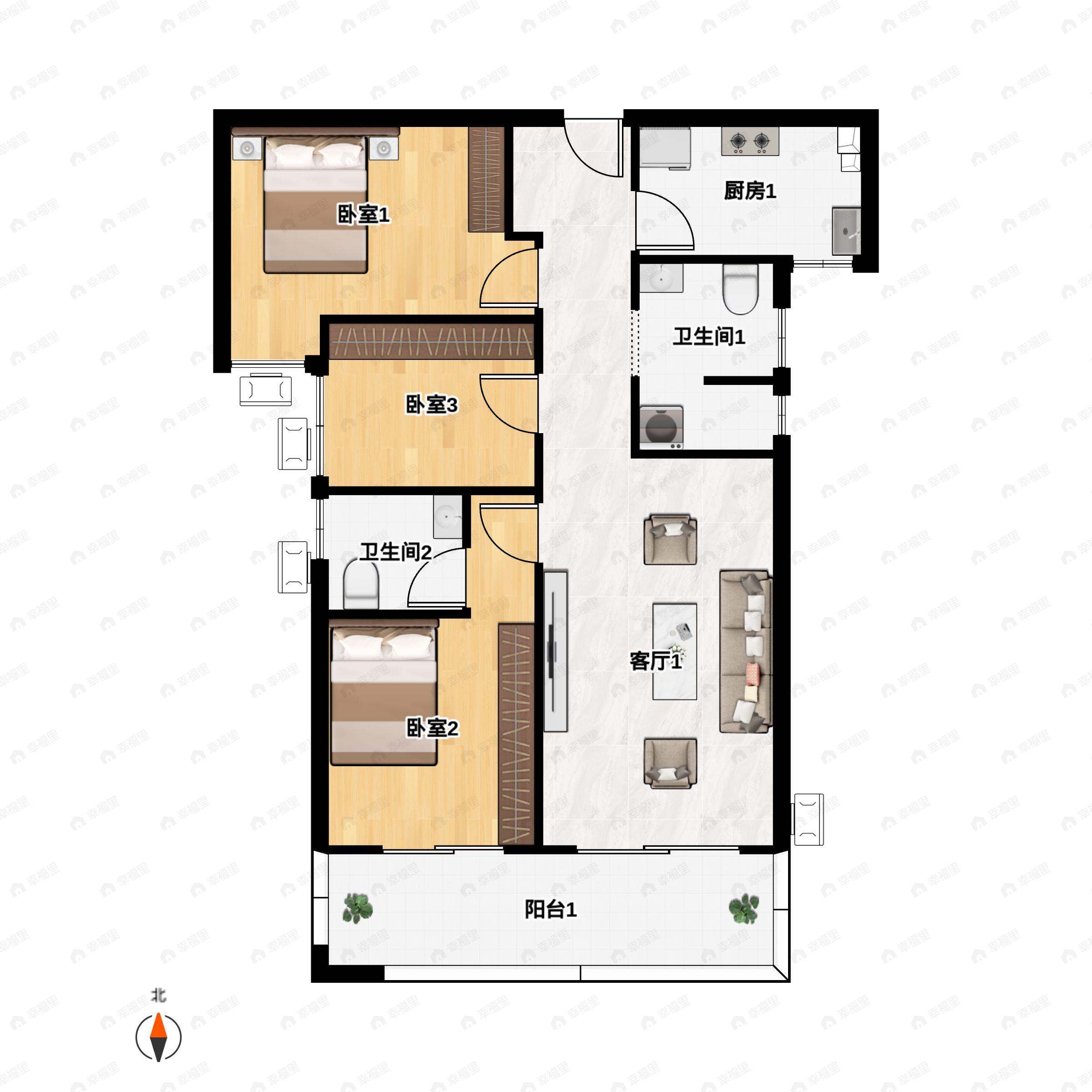 华清源中州学府3室2厅2卫户型图